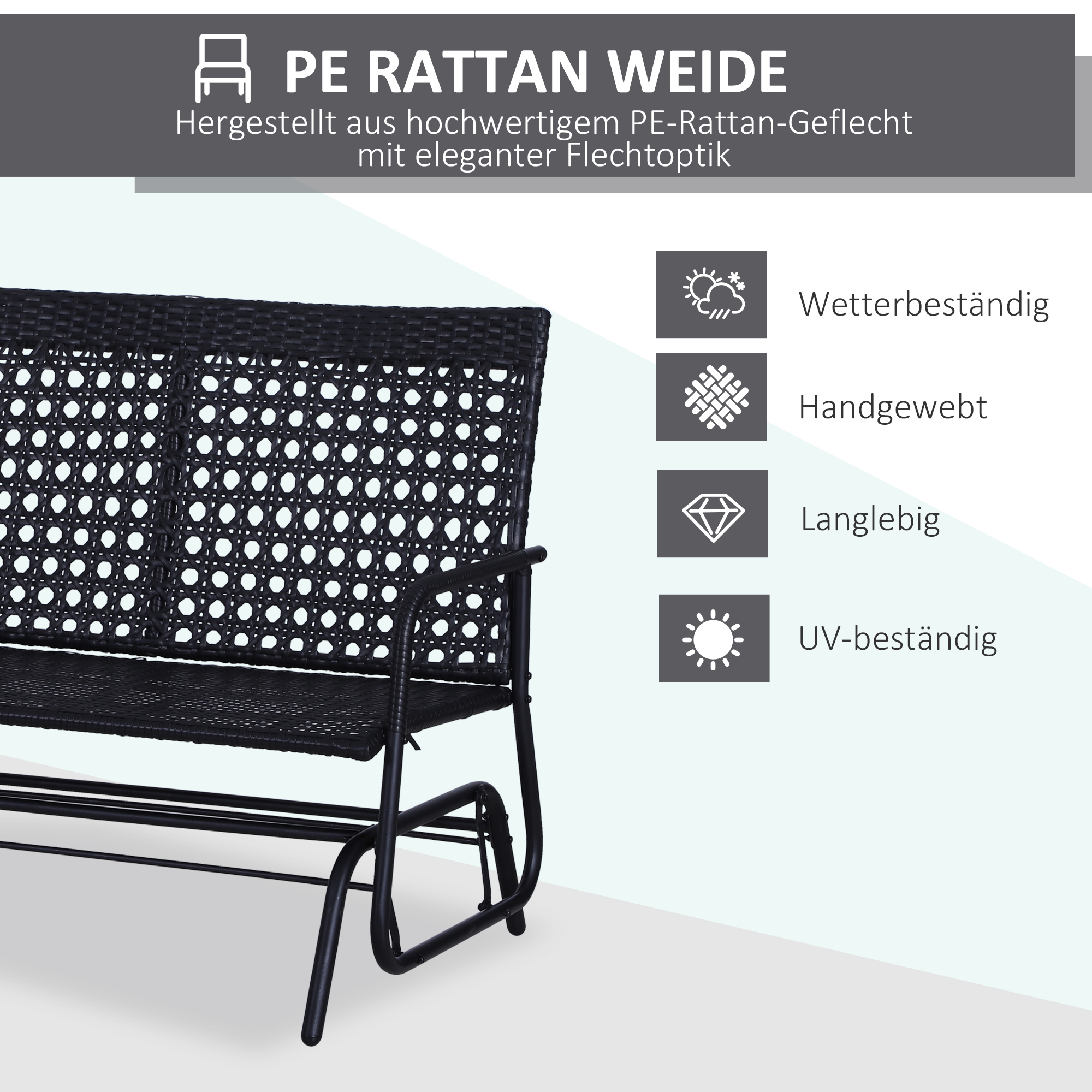 Schaukelbank Gartenschaukel Gartenbank Sitzbank Schaukel 2-Sitzer Polyrattan