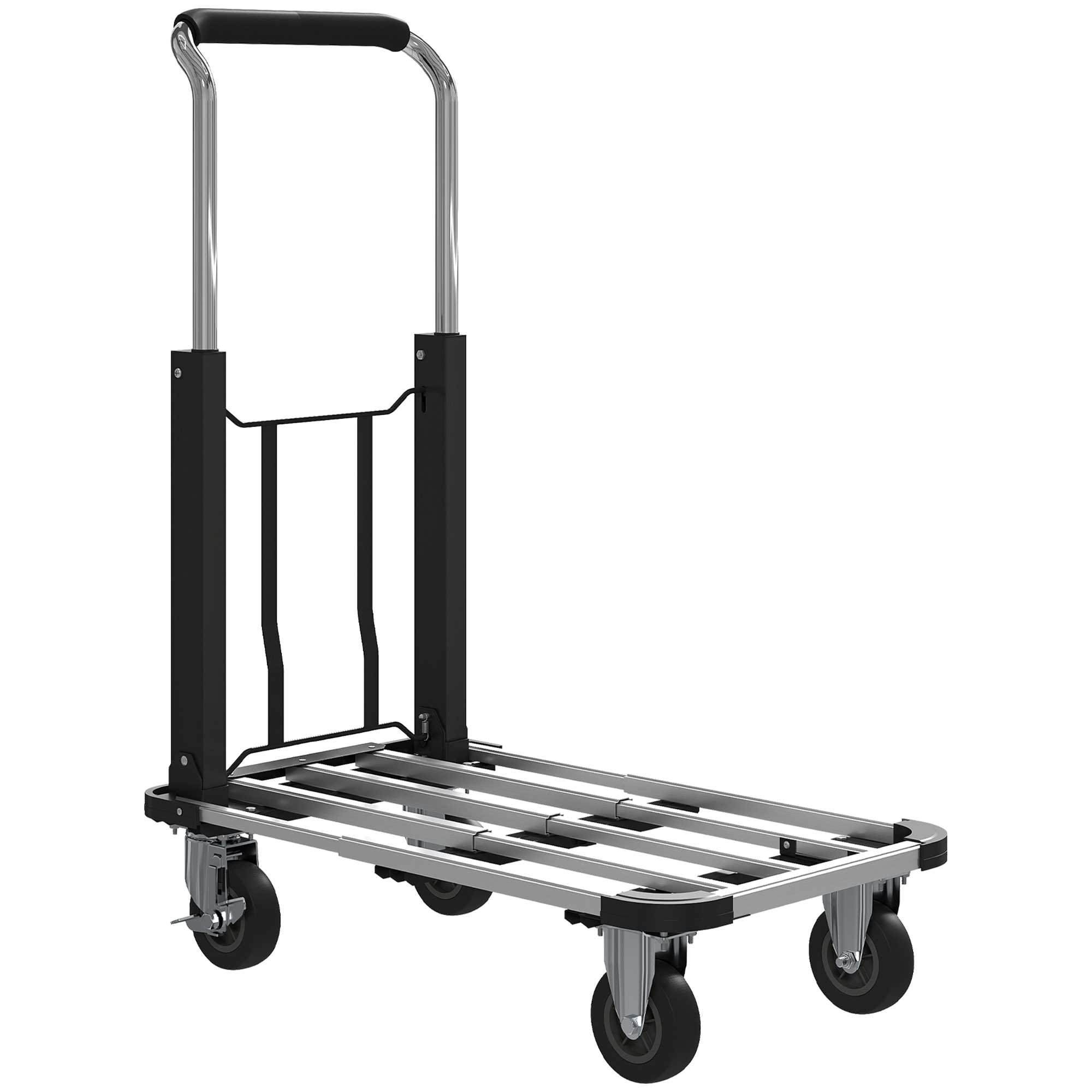 Faltbarer Handwagen, 150 kg Belastbarkeit, erweiterbare Fläche, höhenverstellbarer Griff, für Kisten, Metall, Schwarz Faltbarer Handwagen, 150 kg Belastbarkeit, erweiterbare Fläche, höhenverstellbarer Griff, für Kisten, Metall, Schwarz