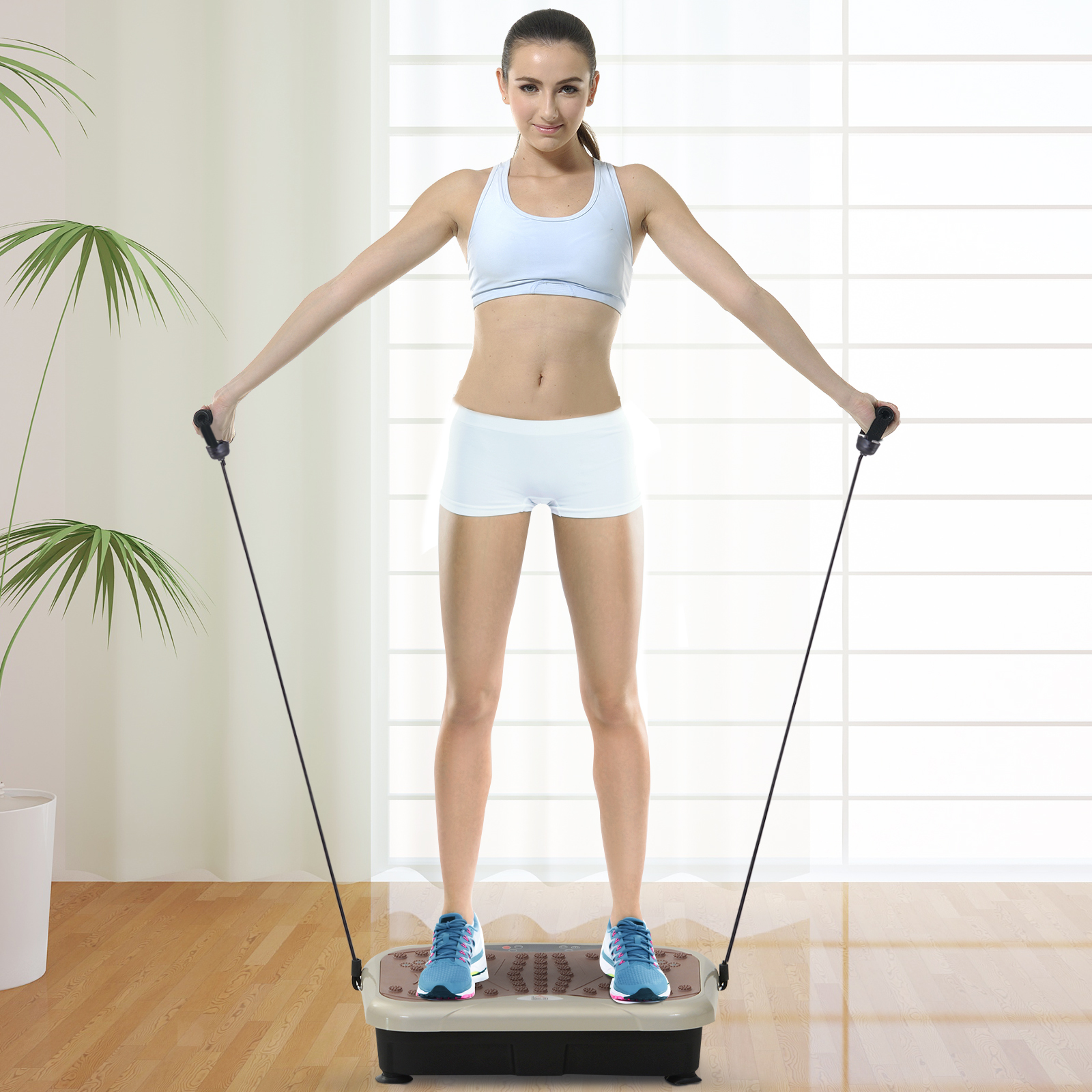 Vibrationsplatte Vibrationstrainer Vibrationsgerät Fitnesstrainer LED-Anzeige USB-Lautsprecher Trainingsbänder Fernbedienung