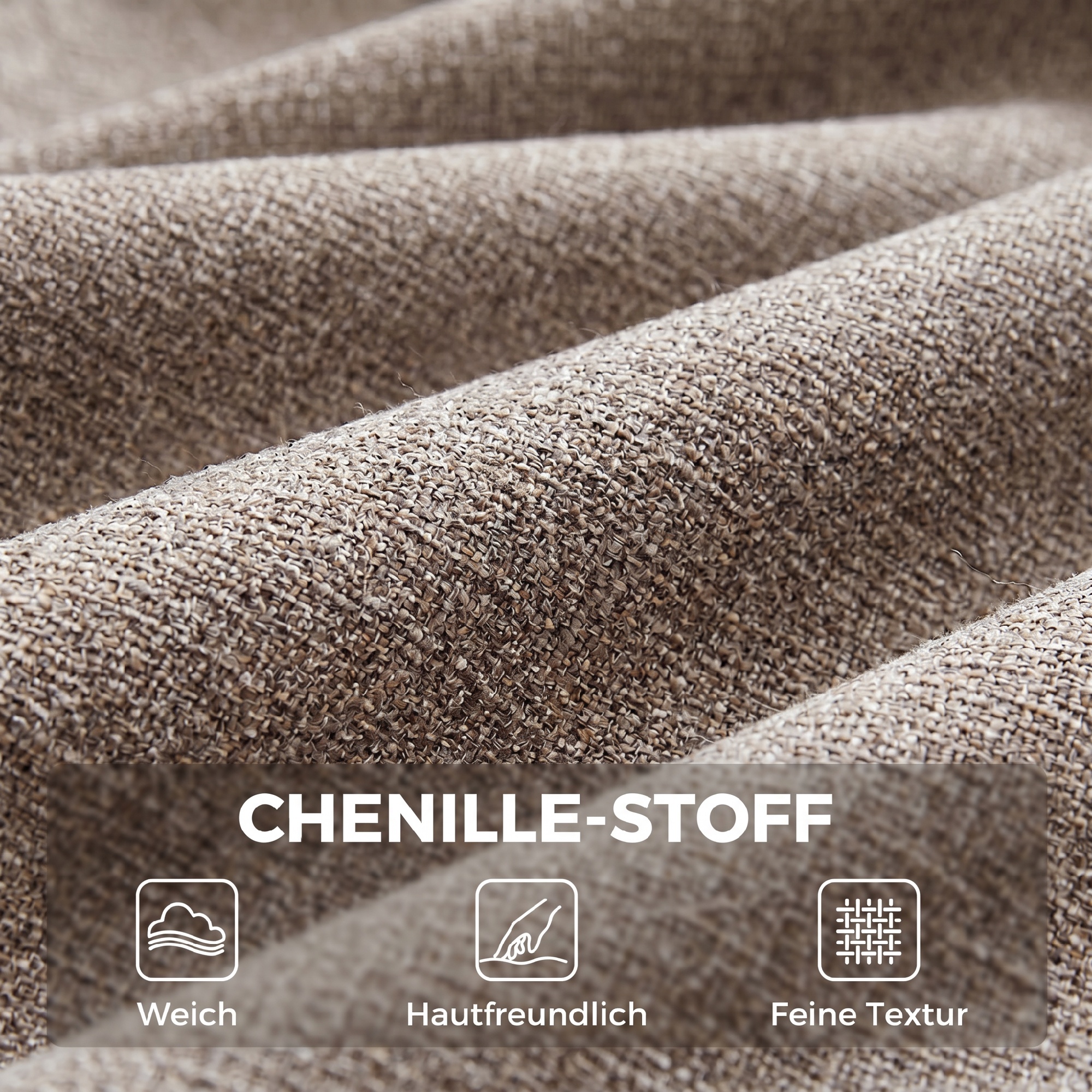 Sessel Wohnzimmer Loungesessel mit Chenille-Optik, Armlehnen, Metallbeinen für Schlafzimmer, Hellbraun