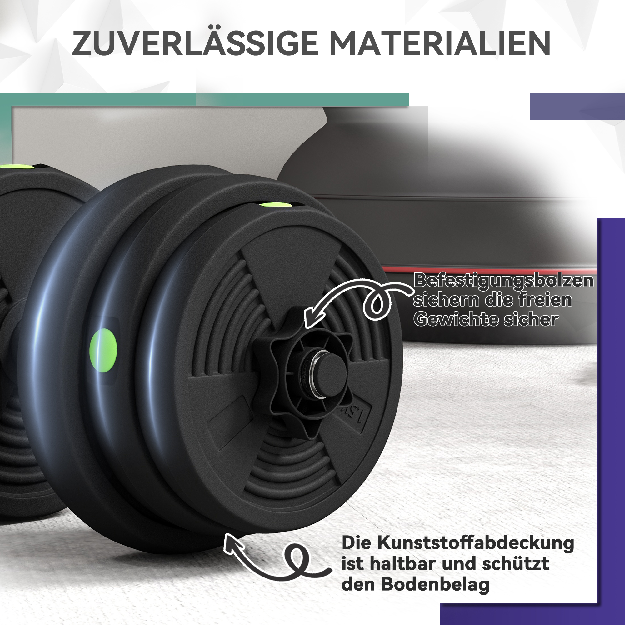 2-in-1 Hantel-Set, Lang- & Kurzhantel, 25 kg, rutschfest, bodenschonend, Schwarz/Grün