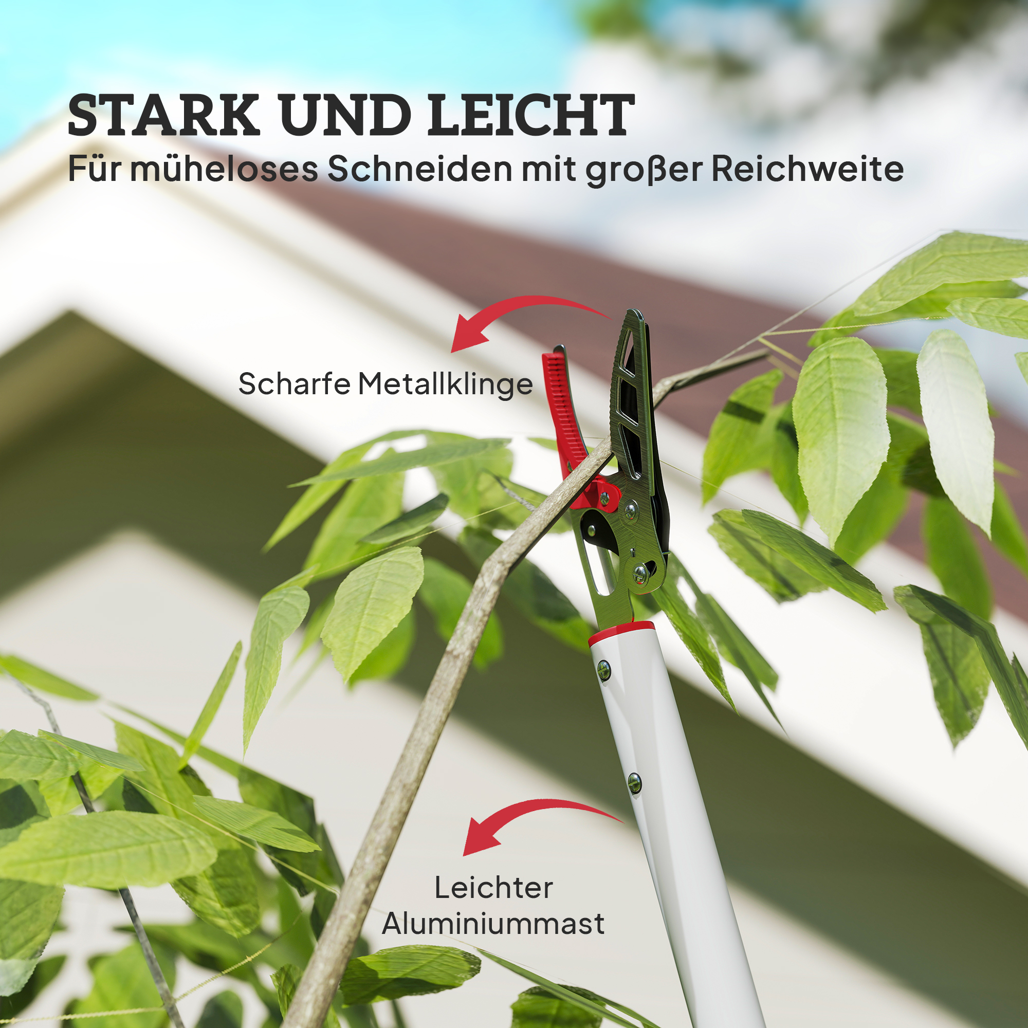 1,8 m Baumschere, Astscheren zum Schneiden, Gartenschneider mit Aluminiumgriff, Langstielige Gartenschere, Rot