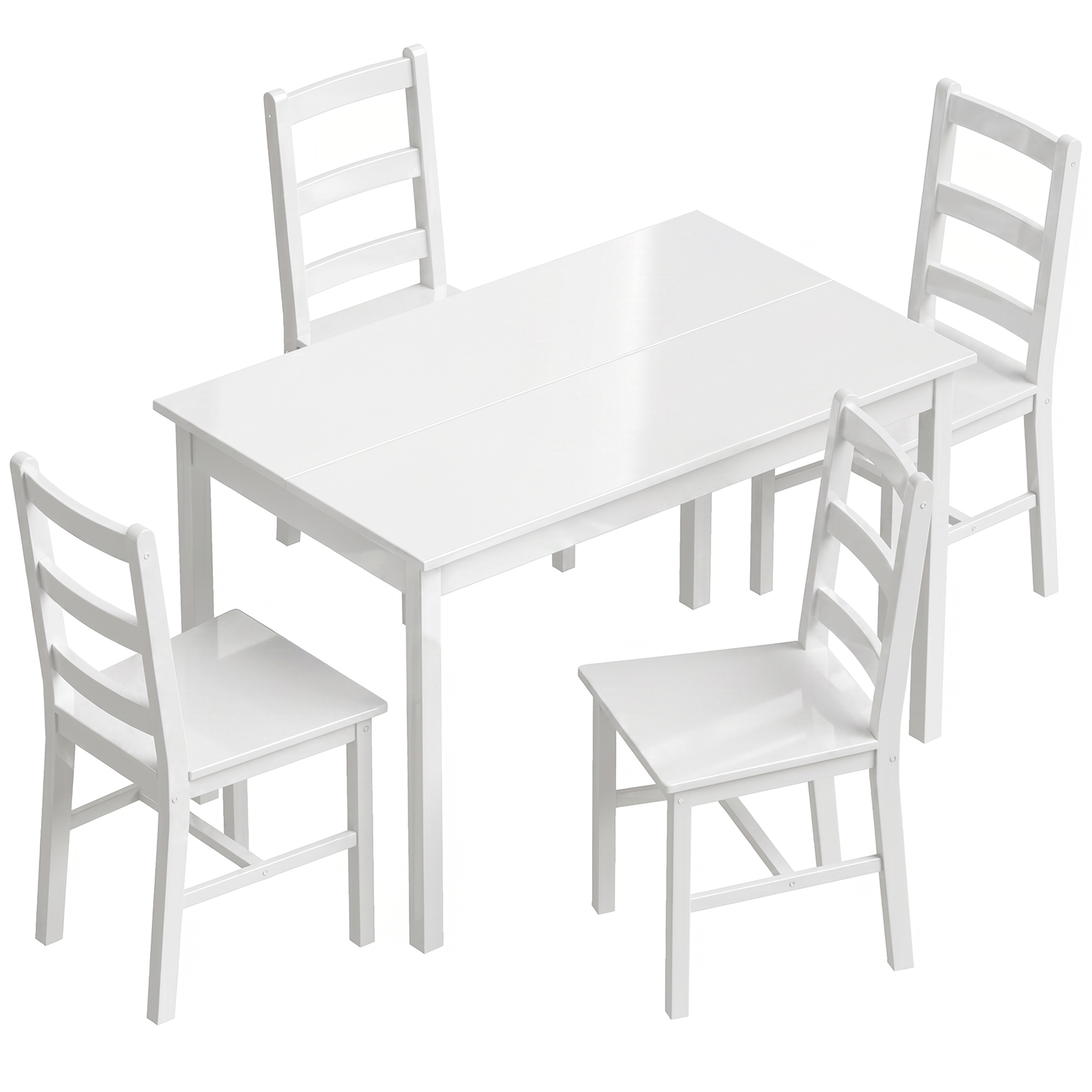 5-teiliges Esszimmer-Set für 4 Personen, rechteckiger Esstisch und Stühle aus massivem Holz, für kleine Räume, Weiß