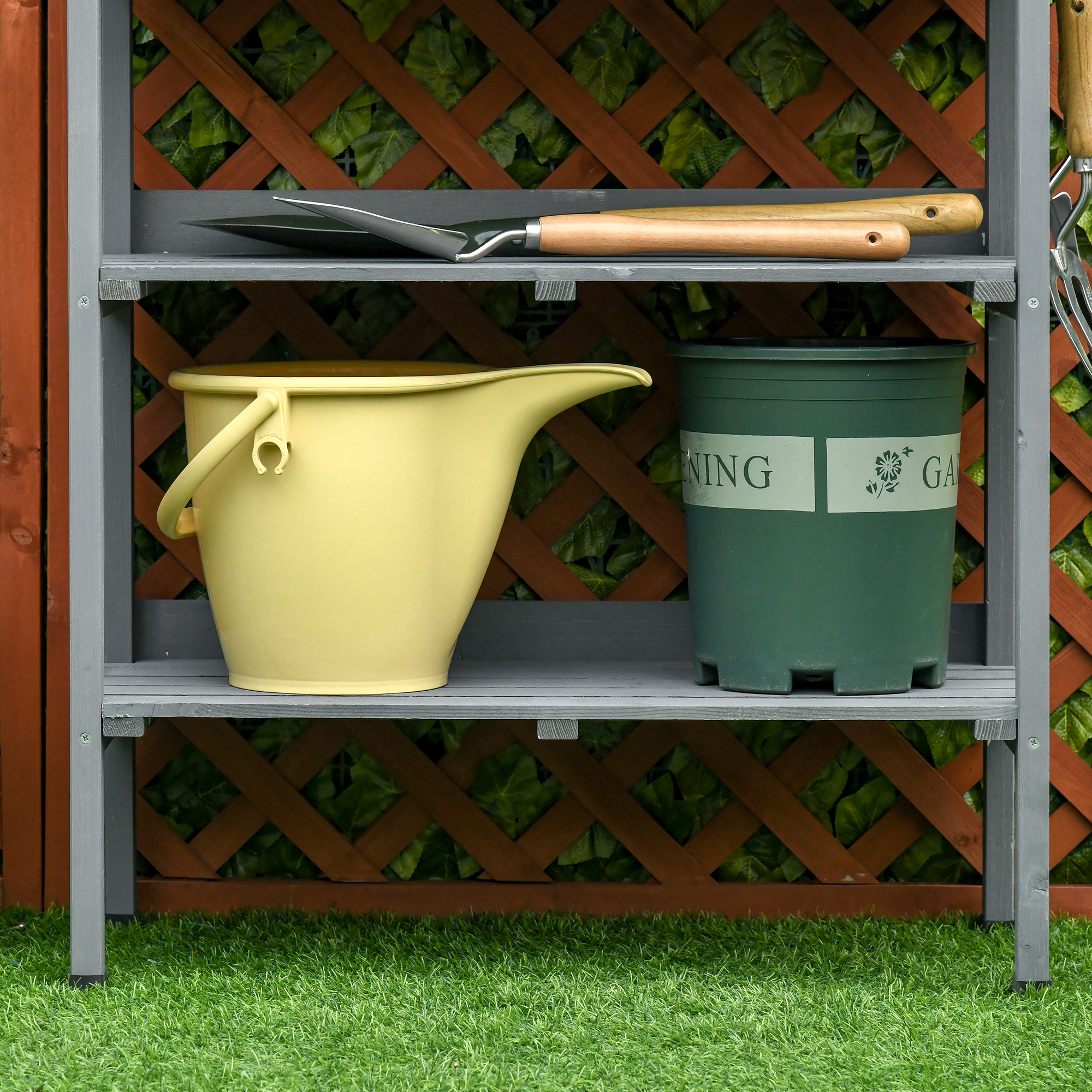 Pflanztisch Gärtnertisch Blumentisch mit Metall Arbeitsfläche Garten Holz Grau 76 x 37 x 89 cm