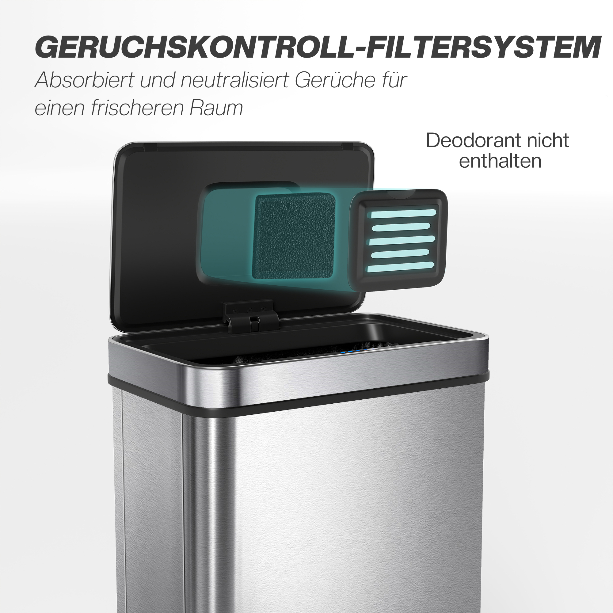 60l Sensor-Mülleimer, automatischer Deckel, Edelstahl, vielseitig einsetzbar, Silberfarben