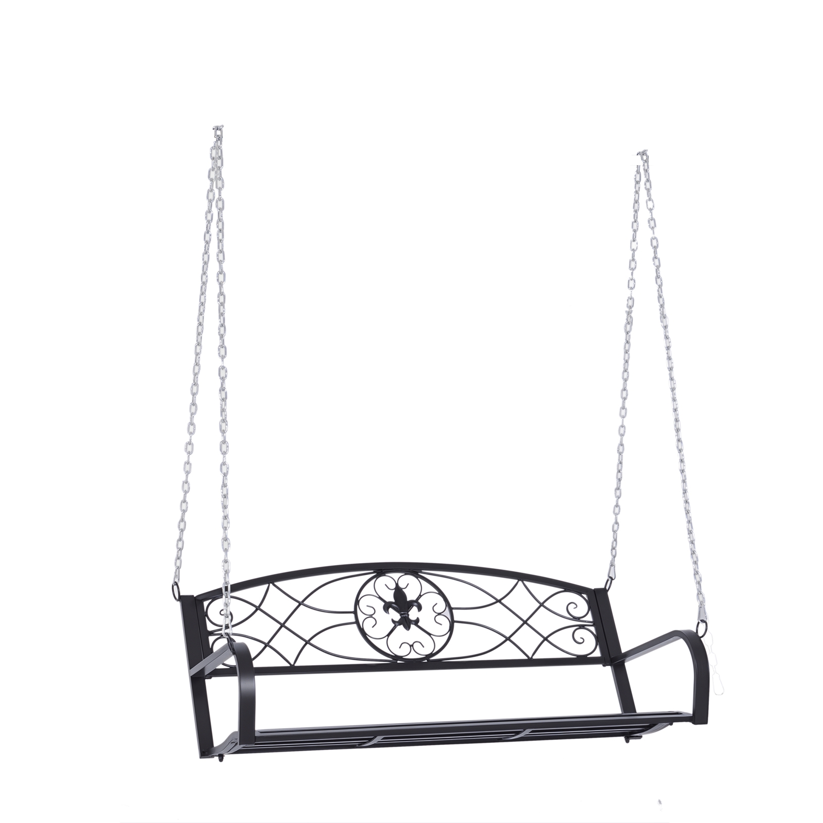 Hängebank 2-Sitzer Gartenschaukel Schaukelbank Hollywoodschaukel Schwebebank mit Ketten Metall Schwarz 132 x 63 x 58 cm