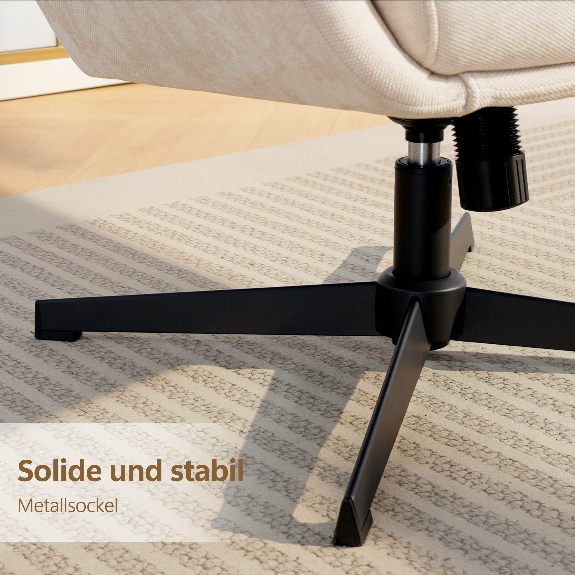 Polstersessel mit Fußhocker, Lounge-Sessel mit hoher Rückenlehne, Metallbasis, für Wohnzimmer, Schlafzimmer, Beige