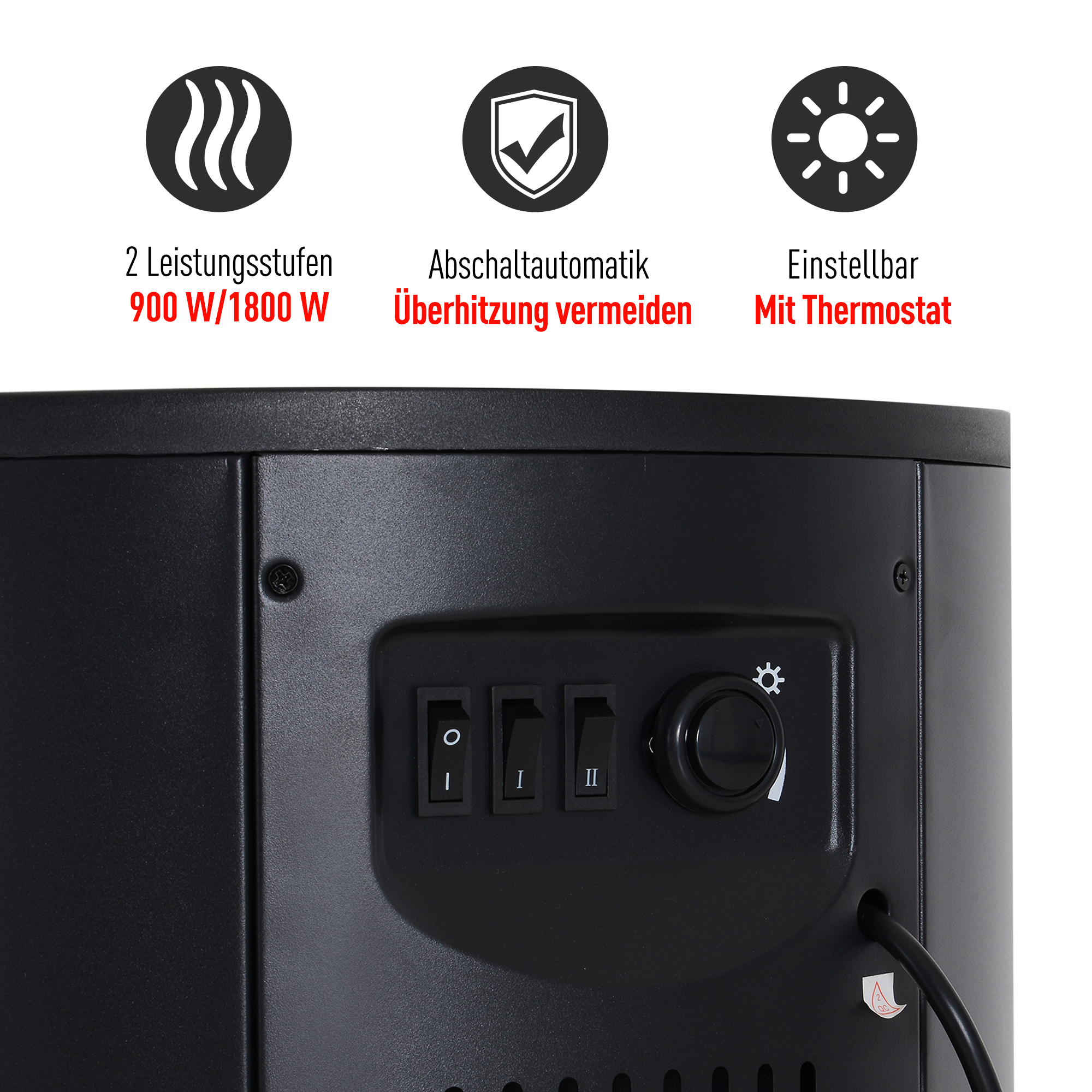Elektrokamin mit Heizung, elektrischer Kamin mit LED Flammeneffekt, 900/2000W Dekokamin, elektrisch Kaminfeuer Kaminofen, Schwarz