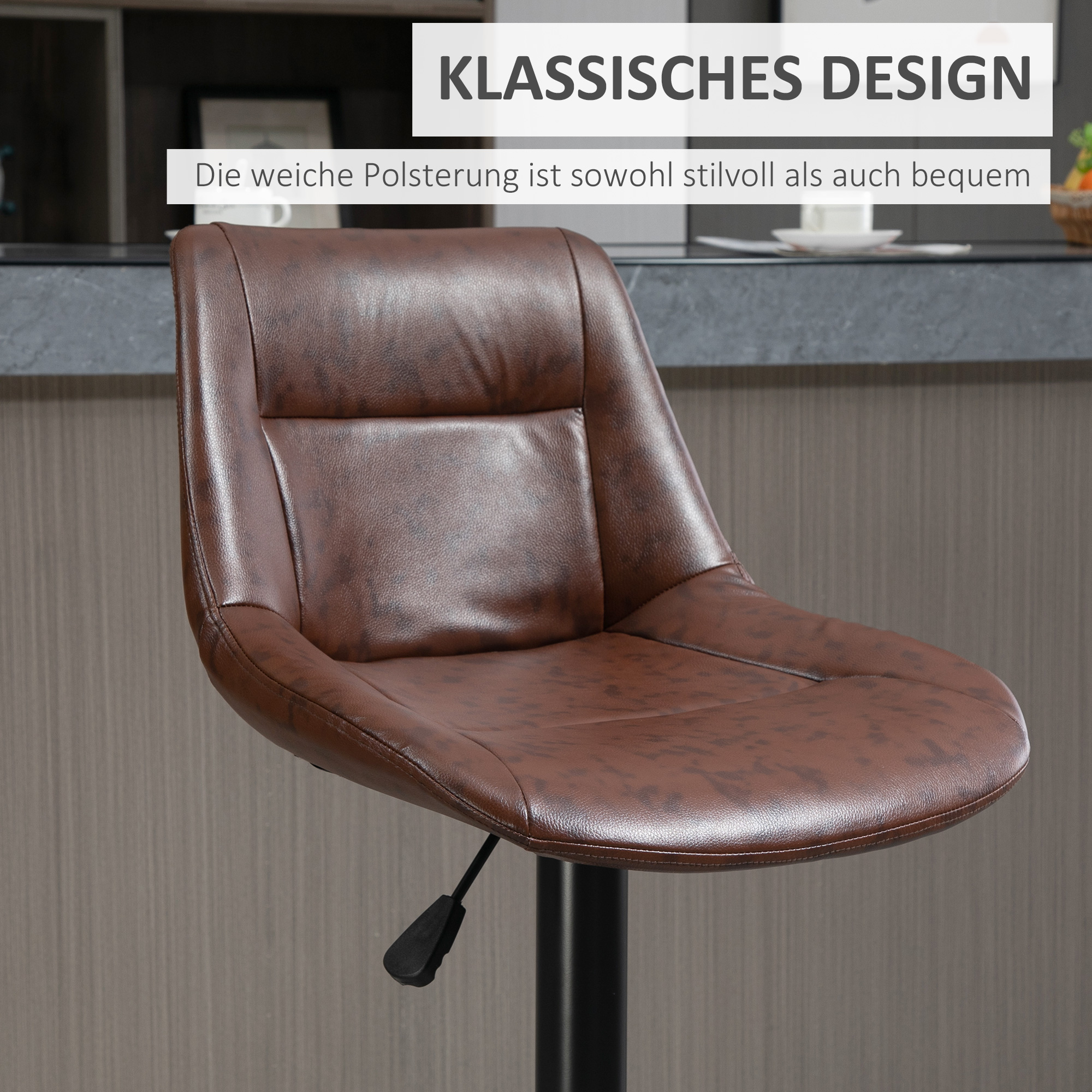 2er-Set Barhocker Barhocker Barstühle, höhenverstellbar, inkl. Fußstütze, 46,5cm x 50cm x 108cm, Schwarz + Braun