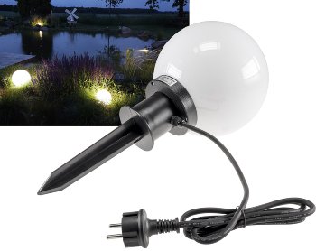 Garten Kugelleuchte Erdspieß "CT-GL20cm", IP44, 230V, 1,5m Kabel, E27 Fassung