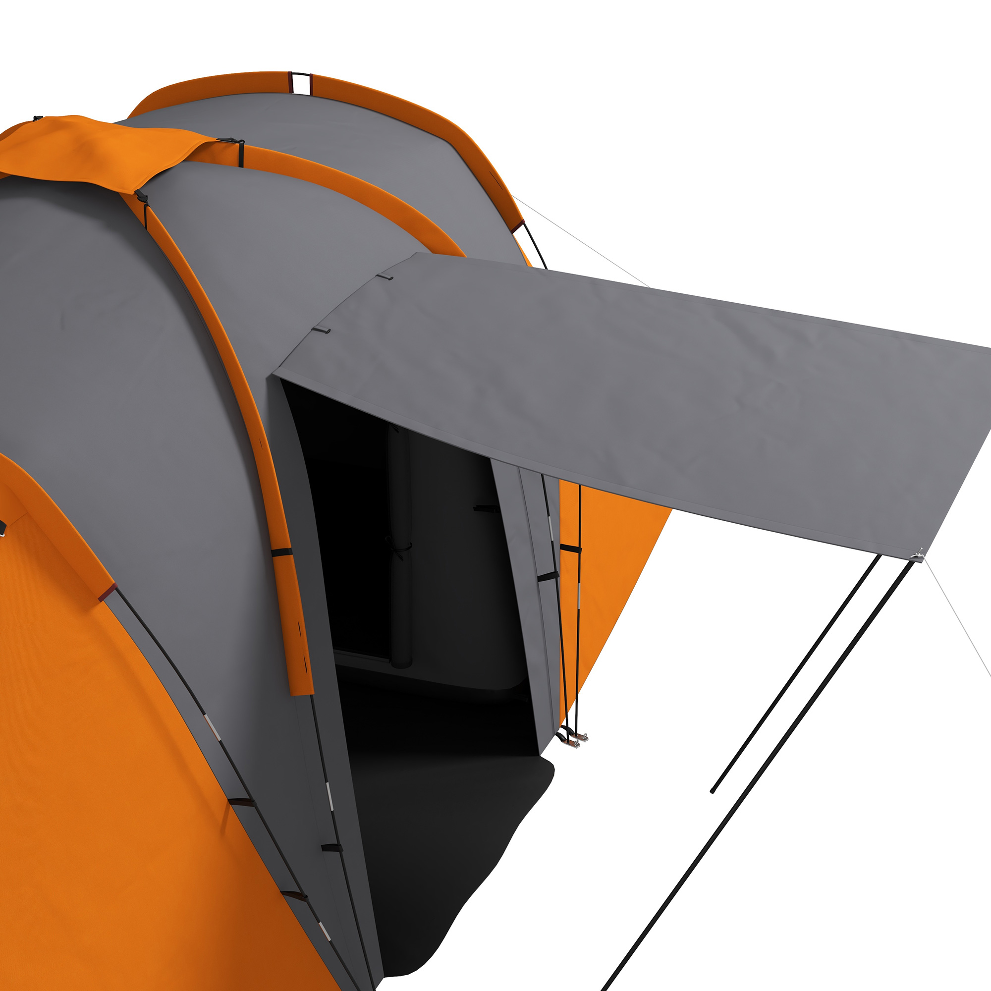 Tunnelzelt, 2000mm Wasserabweisend Campingzelt für 4-6 Personen, mit 2 Schlafzimmern Wohnbereich Tragetasche Grau+Orange
