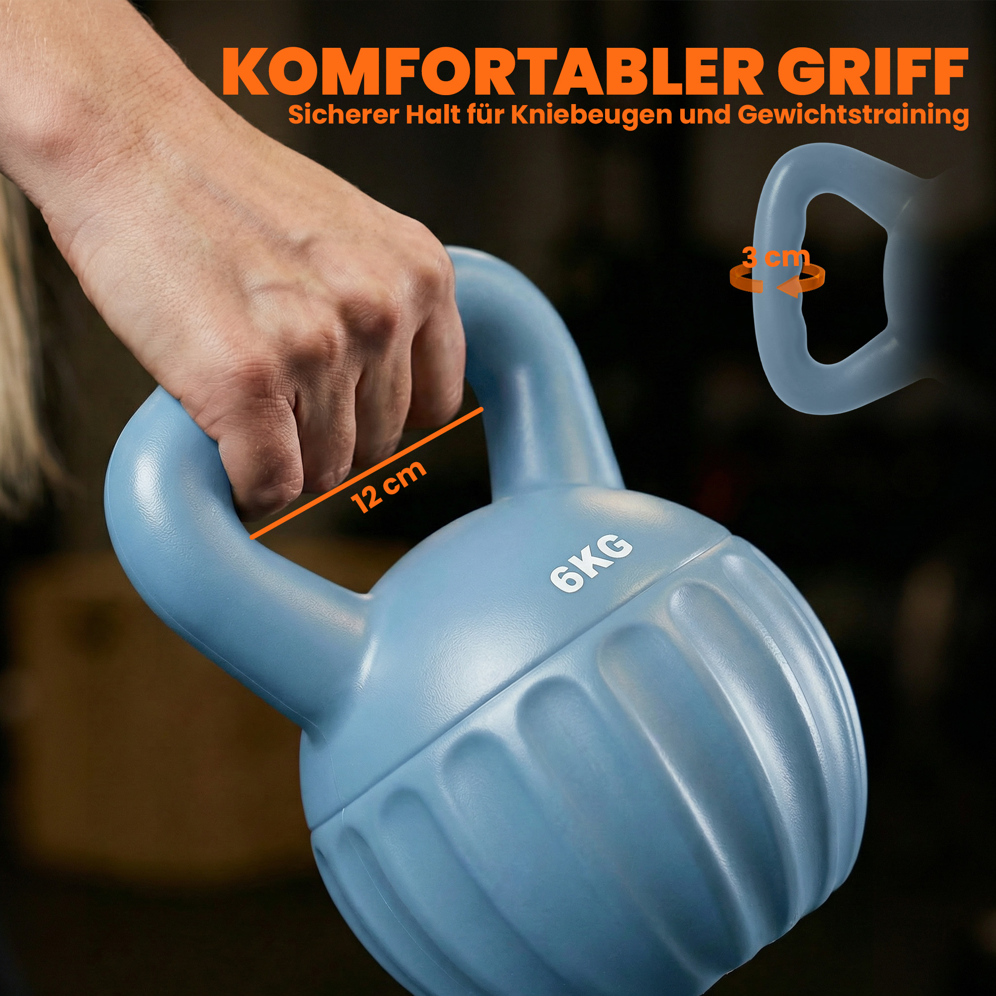 Kettlebell Kugelhantel 6 kg Gewicht-Hantel mit Sand befüllt für Anfänger Zuhause Krafttraining 17 x 17 x 23 cm Blau