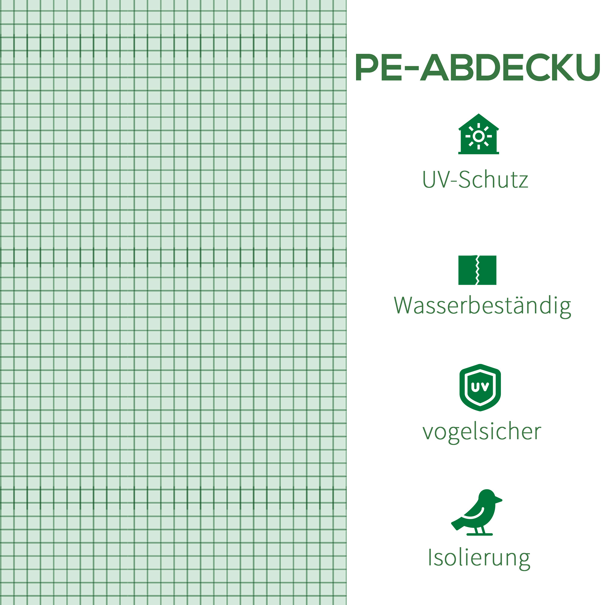 Ersatzfolie für 3x3x2 m Gewächshaus, robust, reißfest, 6 Fenster, Tür, Grün