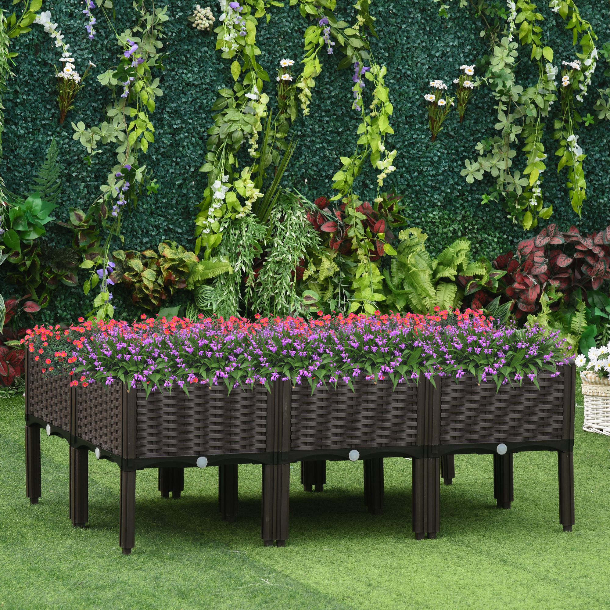 Hochbeet 6-teiliger Pflanzkasten mit Abflusslöchern Rattan-Look Blumenkasten DIY Braun 40 x 40 x 44 cm