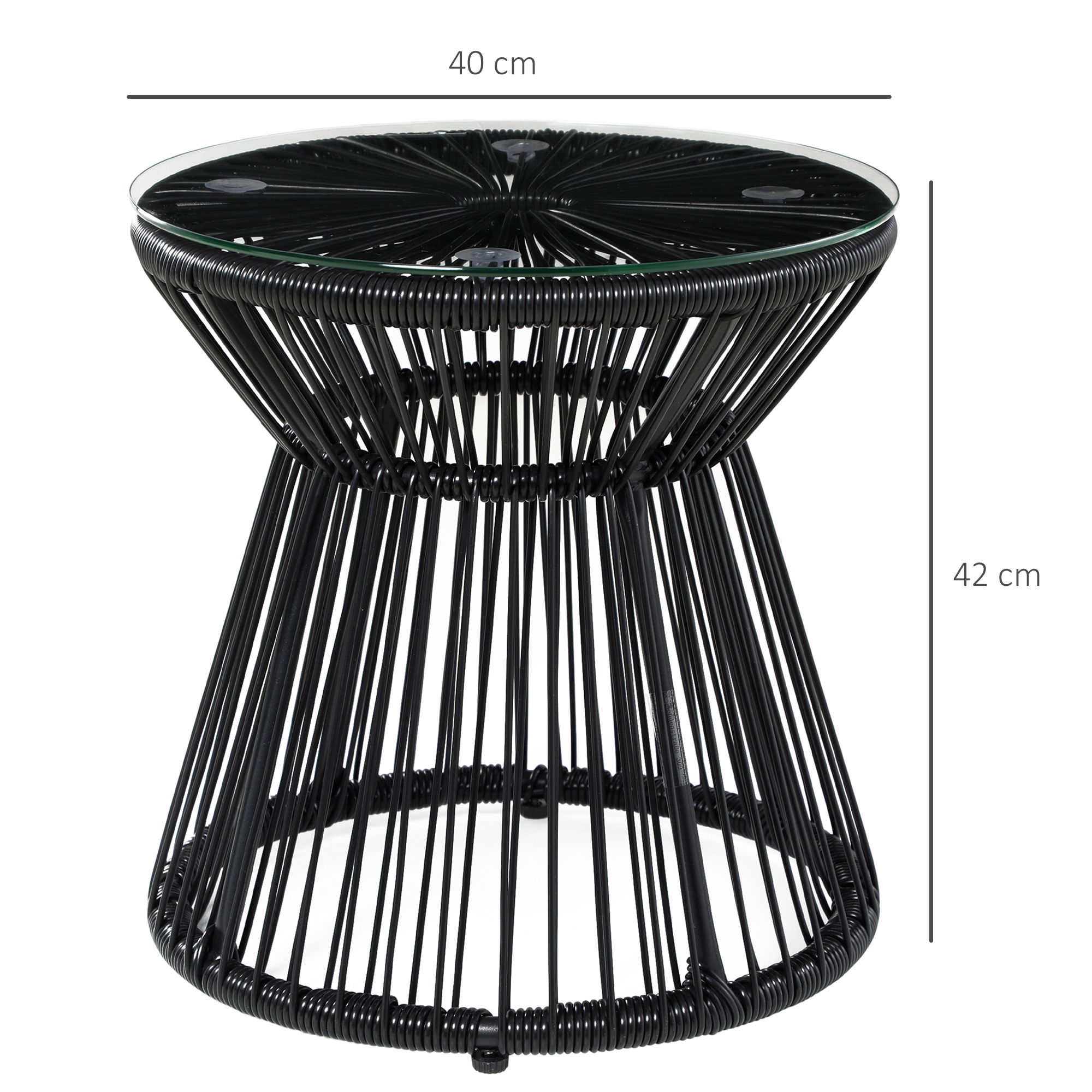 Gartentisch im Boho-Stil, wetterbeständig, PE-Rattan, 40 cm x 40 cm x 42 cm, Schwarz
