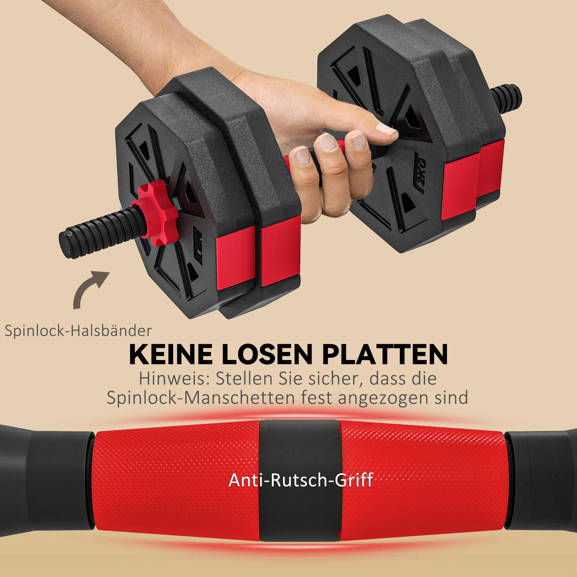 6-in-1 Hantelset Kurzhantel Set Kurzhanteln Langhanteln verstellbar 15 KG für Krafttraining Zuhause