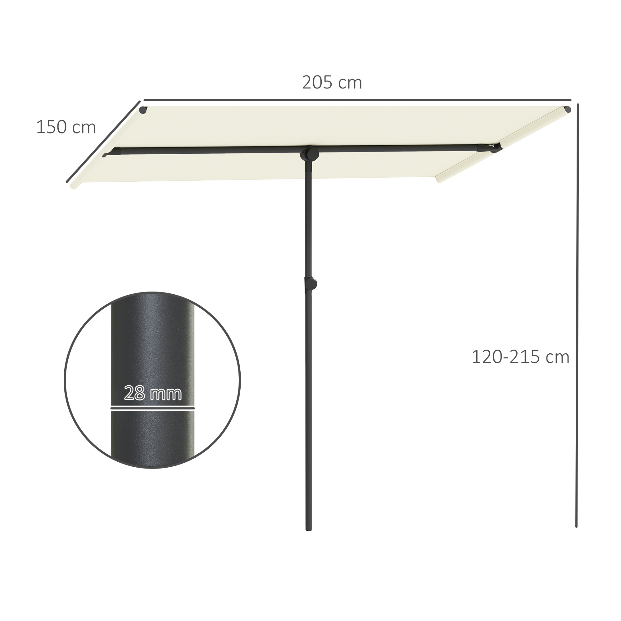 Sonnenschirm 180 Grad drehbar Höhenverstellbar Gartenschirm mit Aluminium-Mast 150x205cm Beige