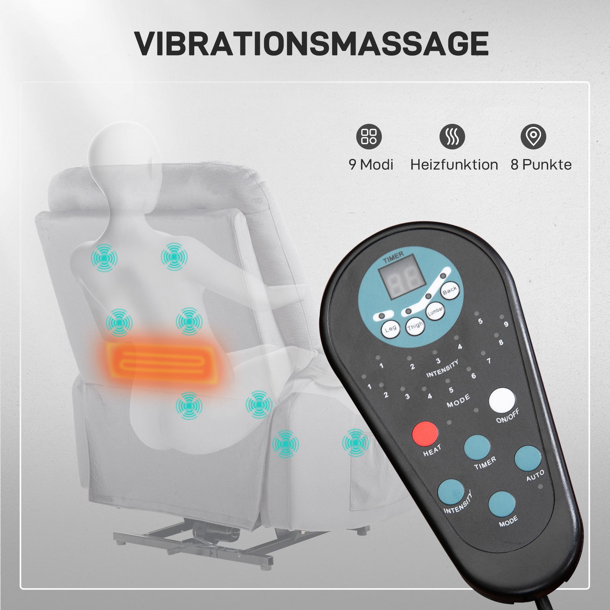 Aufstehsessel mit Massagefunktion, 90x93x110cm, Hellgrau