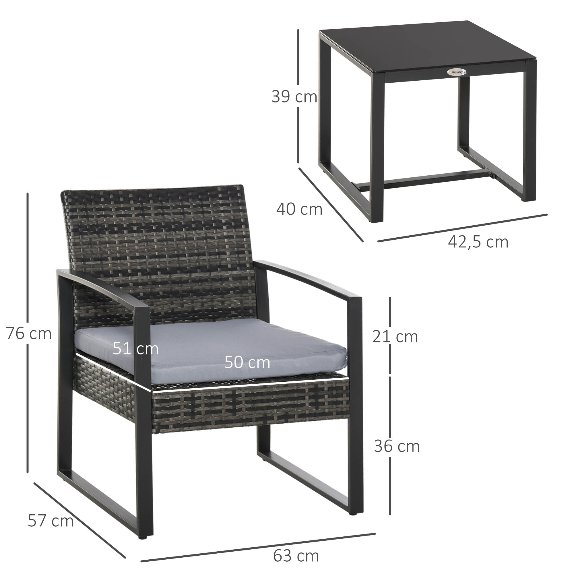 Rattan Gartenmöbel Set für 2 Personen Polyrattan Gartenmöbel Set  Balkonmöbel Set mit Kissen Garten Grau