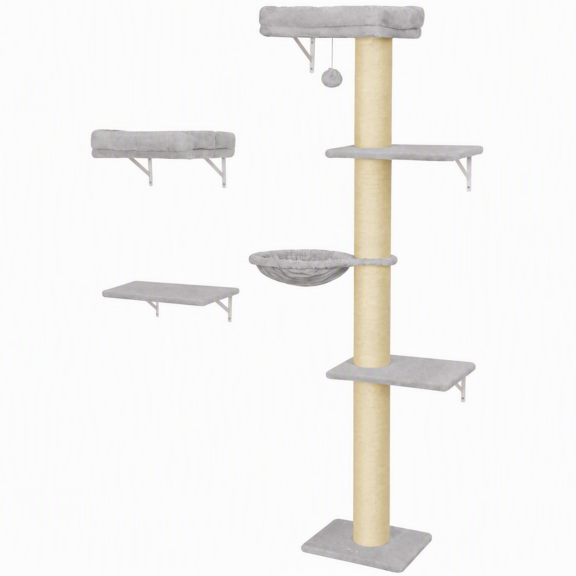 Kletterwand Katzen, 3-teilig Katzenkletterwand Set, Katzen Wandelemente mit Kratzbaum, Plattformen Hängematte