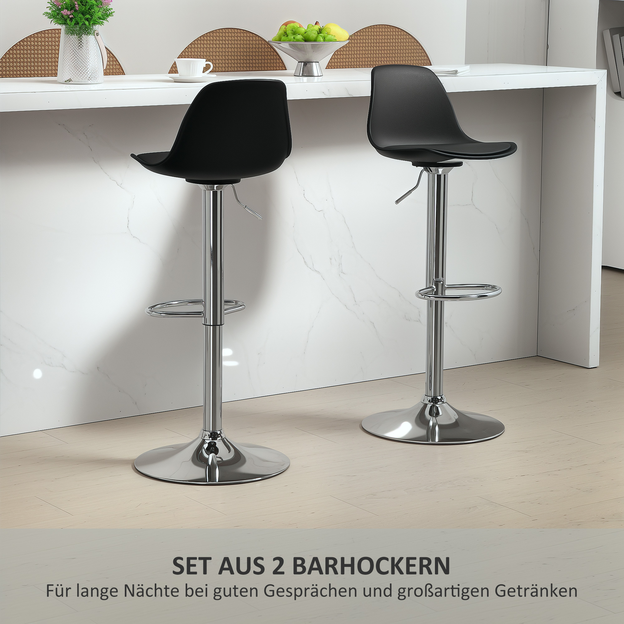 2er-Set Barhocker, Barstühle, Drehstühle mit Lehne, höhenverstellbar, bis 120 kg belastbar, 42 x 38 x 82-104 cm, Schwarz