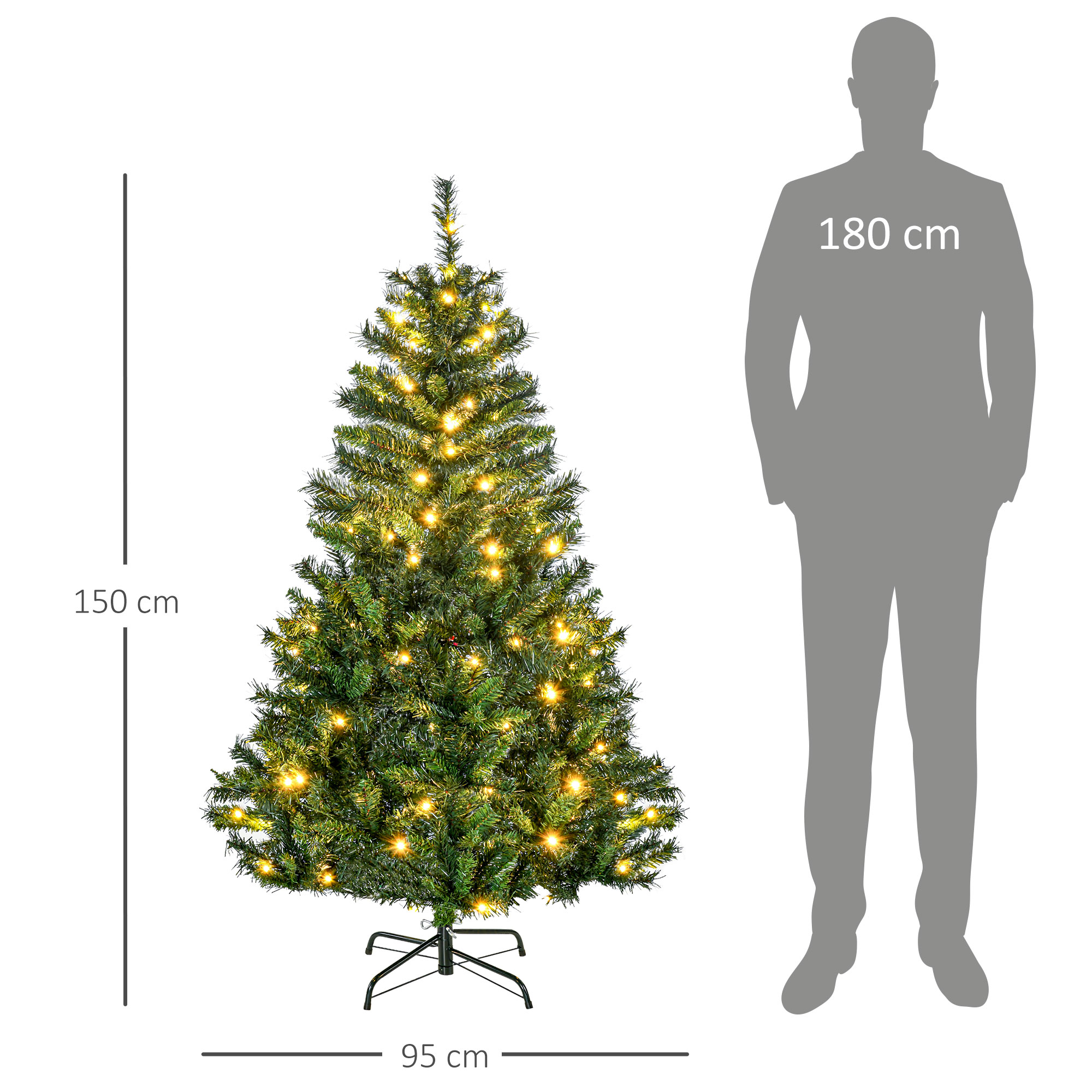 Weihnachtsbaum Christbaum künstlicher Weihnachtsbaum, inkl. Schmuck  95 cm x 95 cm x 150 cm, Grün