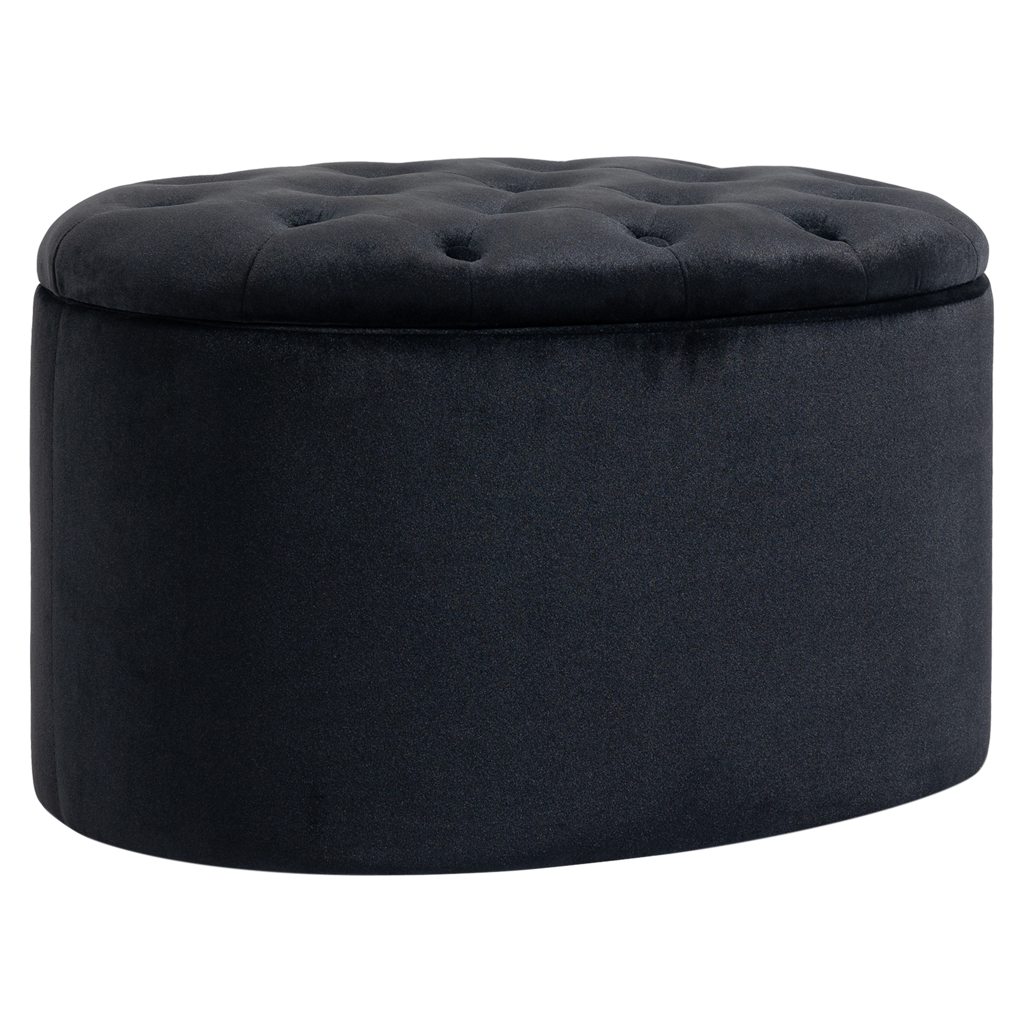 Sitzbank mit Stauraum Polsterbank mit Samtoptik, Sitztruhe Ovale Form, Truhenbank für Wohnzimmer Schlafzimmer Flur 71 x 52 x 42 cm, Schwarz