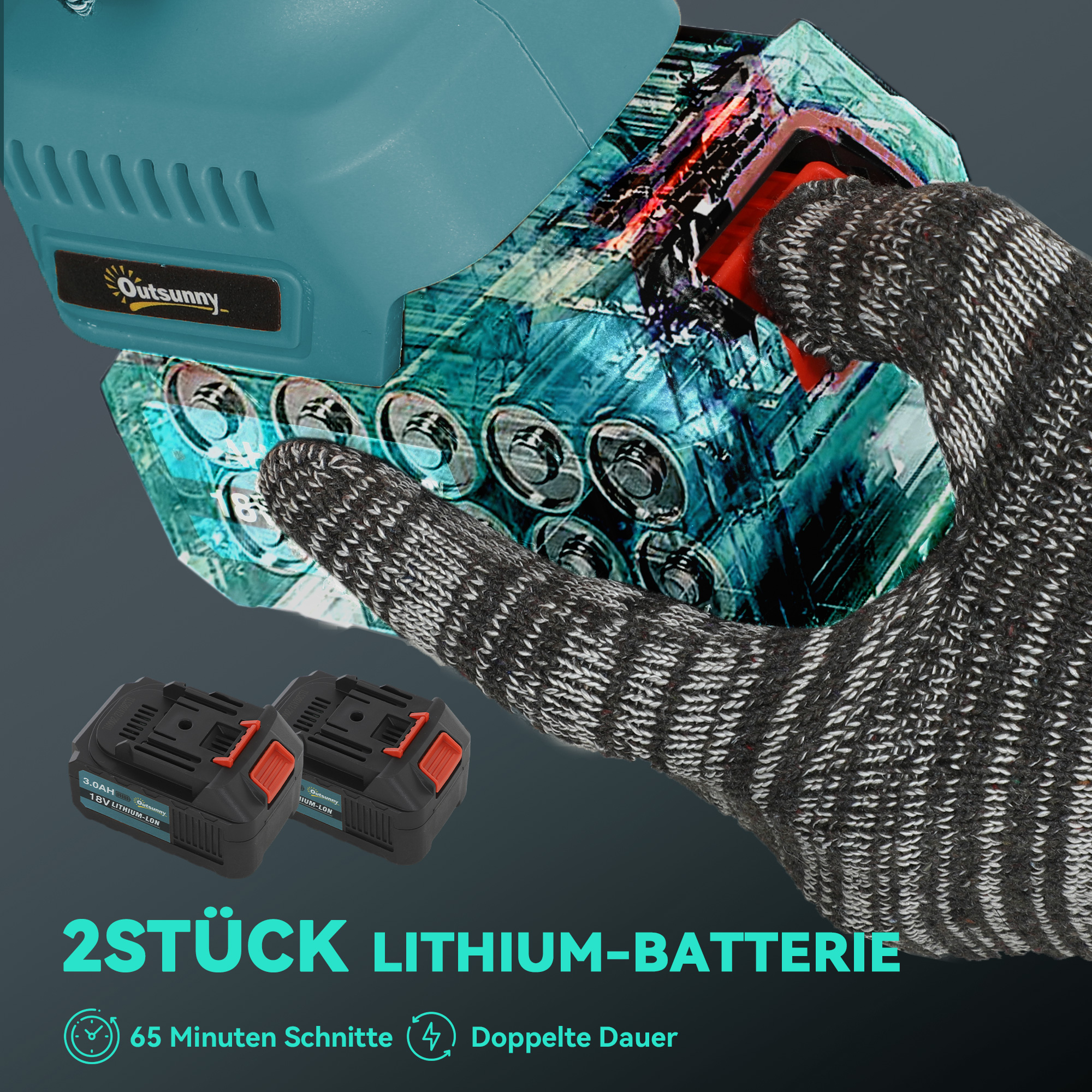 2-in-1 Mini Kettensäge 580W mit Akku 8000mAh Sicherheitsverriegelung 8 Zoll 42 x 29 x 10,5 cm Blau