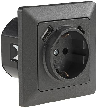 MILOS Schutzkontakt-Steckdose, anthrazit - 230V~/ 16A, Unterputz, USB-C / PD MILOS Schutzkontakt-Steckdose, anthrazit - 230V~/ 16A, Unterputz, USB-C / PD