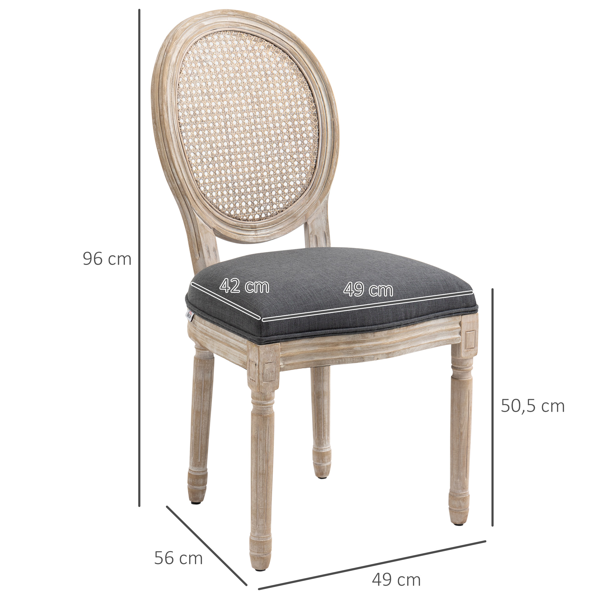 Küchenstühle im 2er-Set, weich gepolstert, Vintage-Design, Rattanoptik, Grau