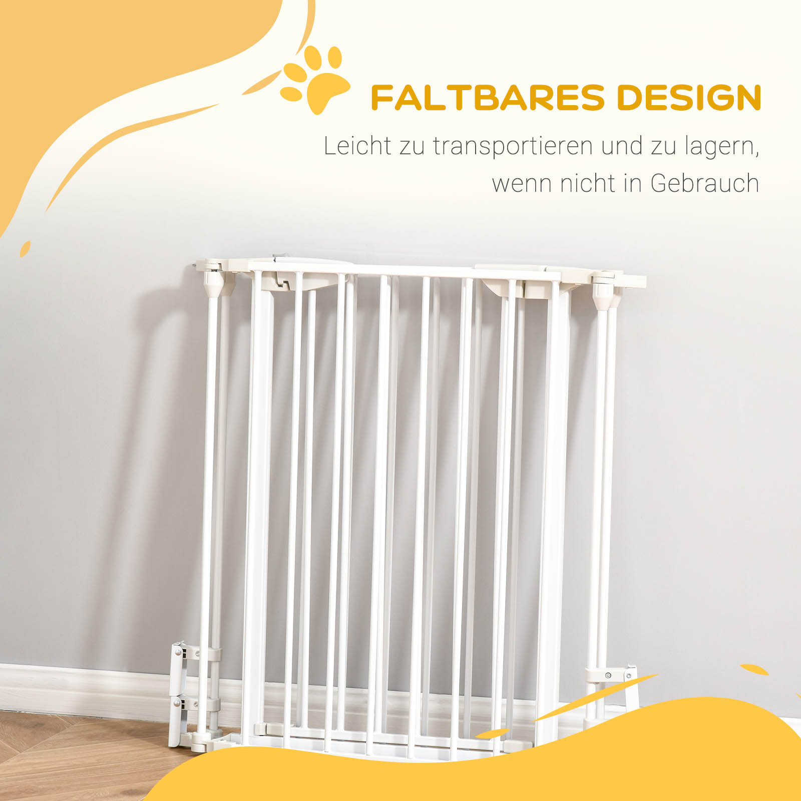 Türschutzgitter Absperrgitter Hund Freistehendes Schutzgitter 180 x 74,5 cm Hundegitter Klappbar Treppengitter Hundeabsperrgitter für Treppen, Türen, Küche, Flur, 3 Paneelen, Weiß