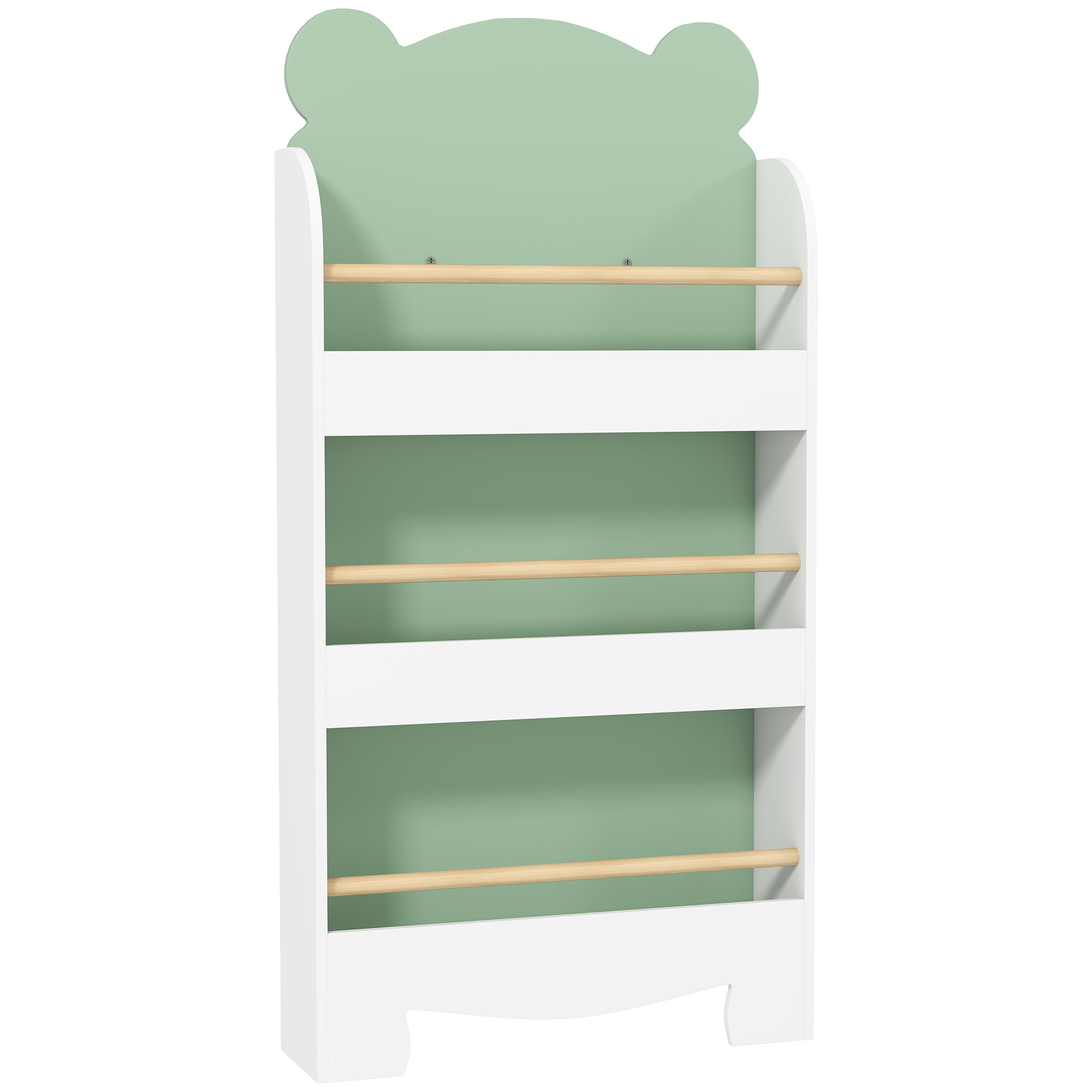 Bücherregal Kinder, 3-stufiges Kinderregal mit Bärenthema für Bücher Spielzeug Kinderzimmer, 55 x 15 x 110 cm, Grün