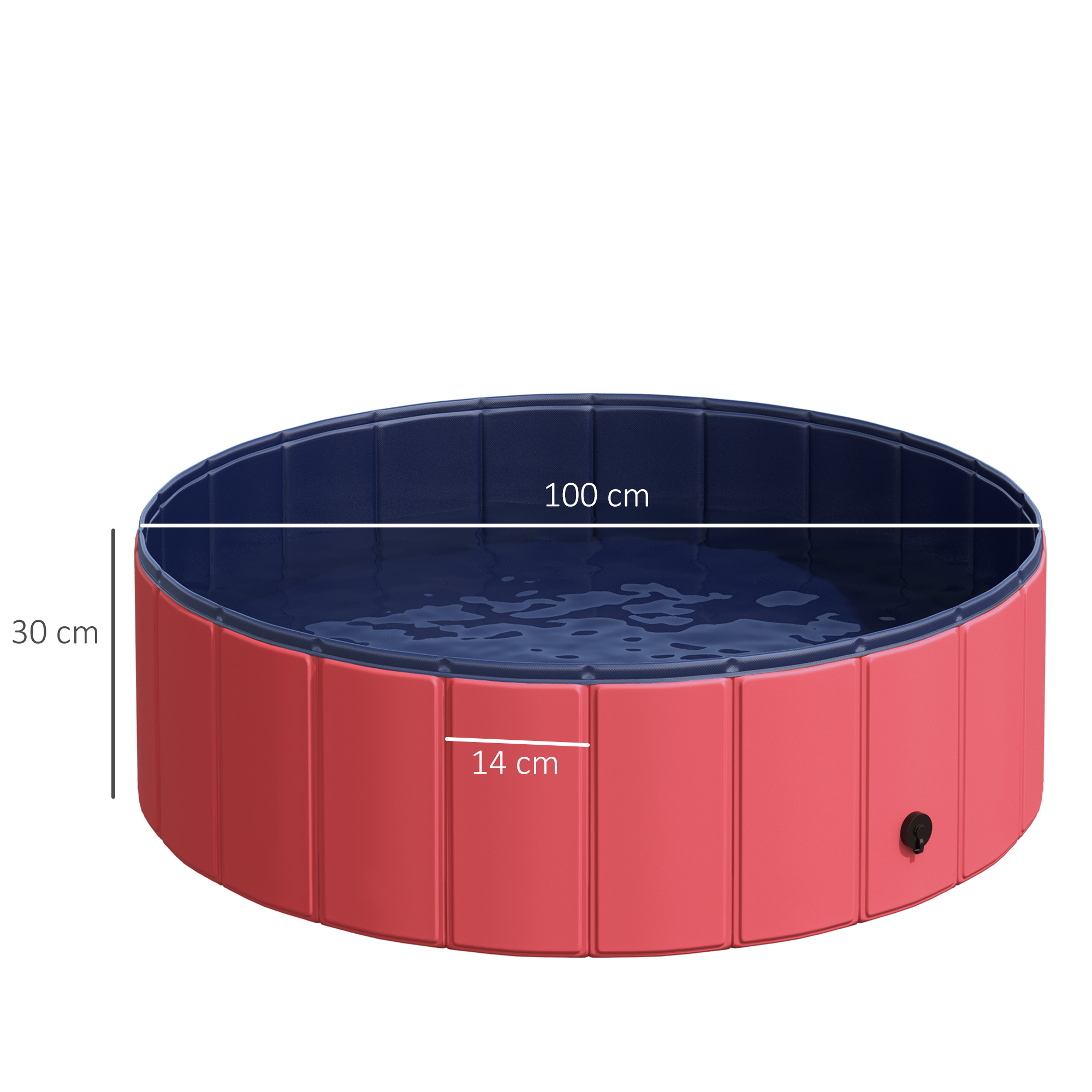Hundebadewanne faltbar Badewanne Hundepool Plantschbecken Swimmingpool Wasserbecken für Hunde und Katzen Schwimmbecken Kunststoff+Holz Rot Ø100 x H30 cm