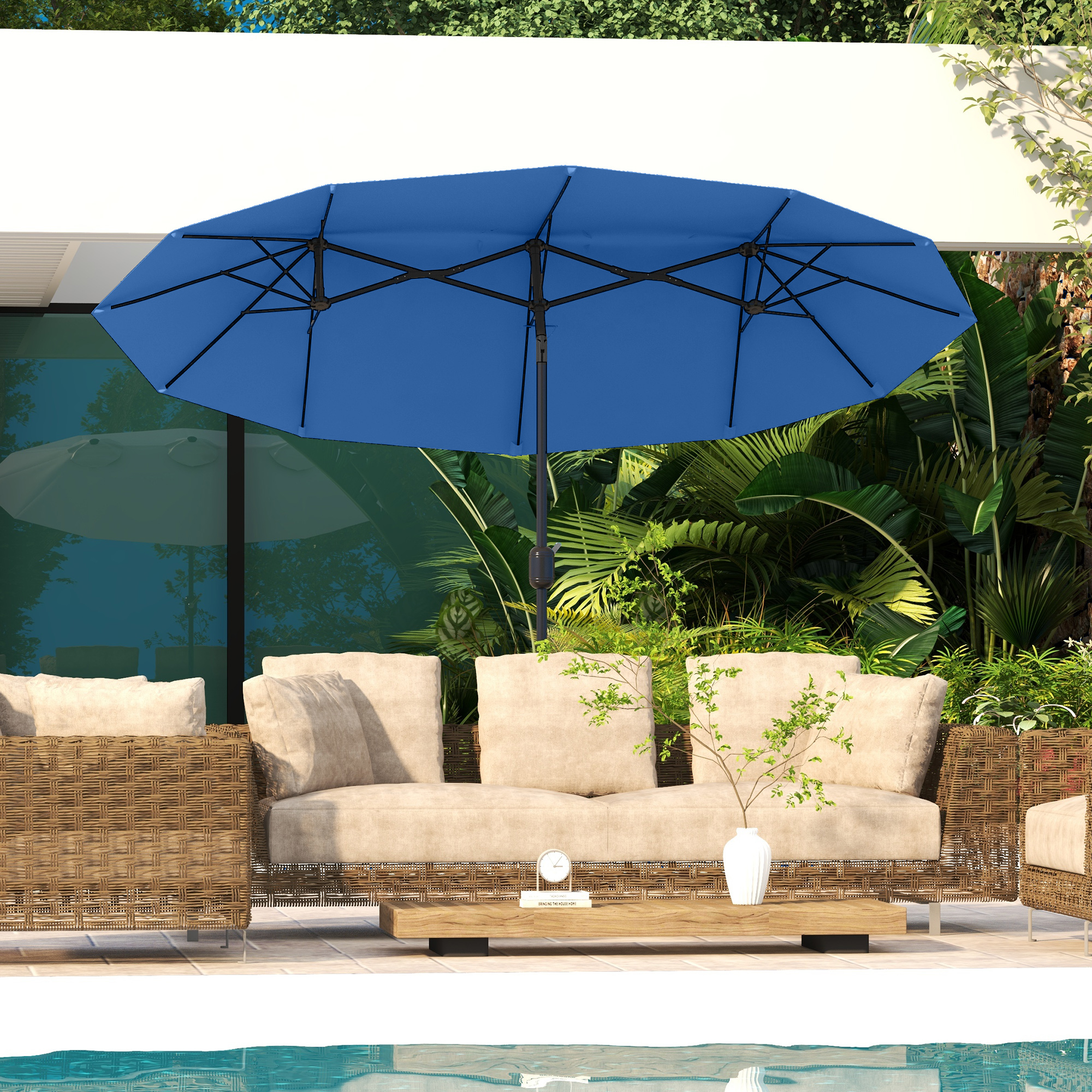 Sonnenschirm, Gartenschirm, neigbar, mit Handkurbel, Winddach, Polyester+Stahl, Marineblau, 285 x 147 cm