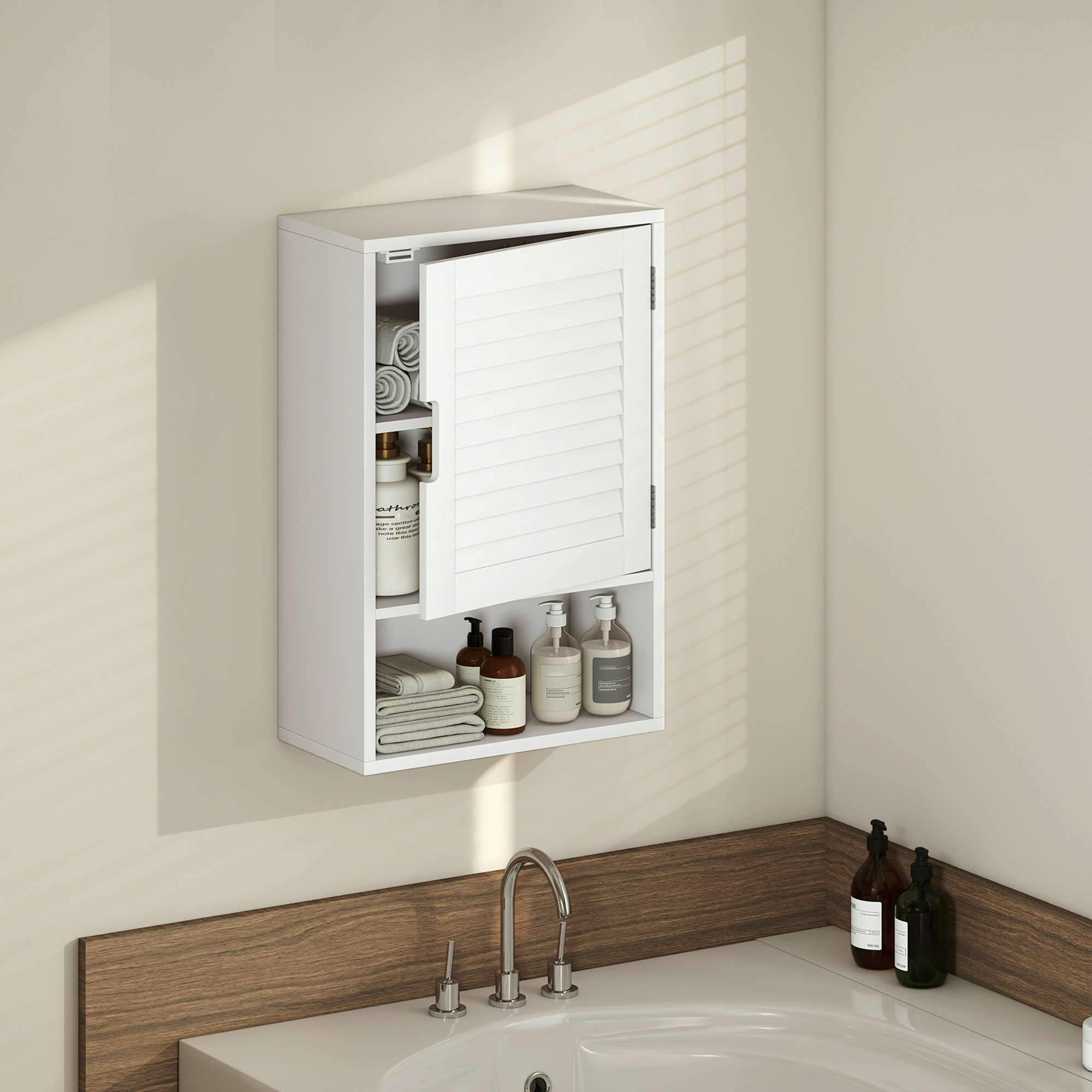 Badezimmerschrank Hängeschrank Wandschrank Badschrank mit 1 Tür, verstellbaren Ablagen 40 x 20 x 60 cm Weiß