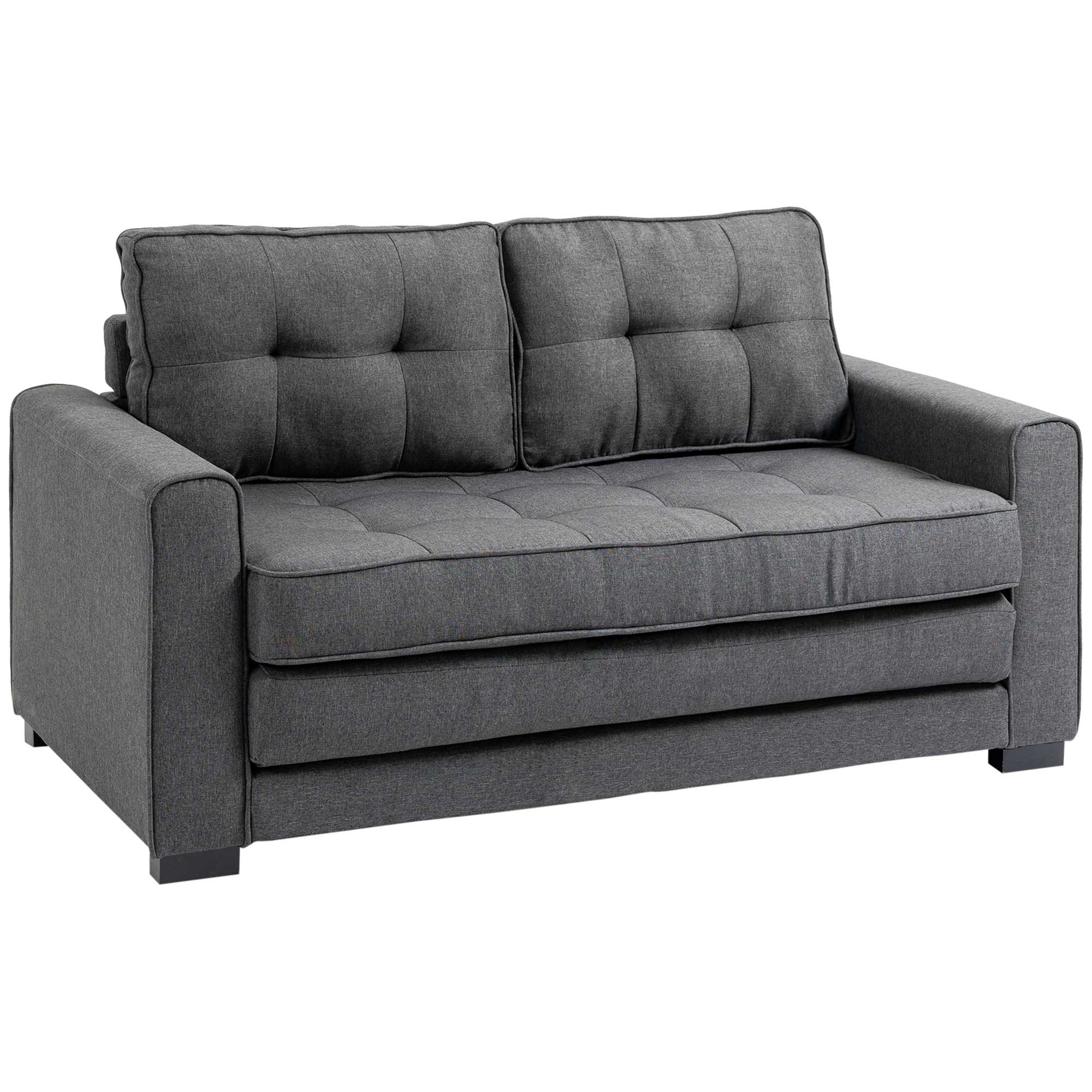Schlafsofa Klappsofa 2-Sitzer Stoffsofa Bettsofa Sofa mit Schlaffunktion Sofagarnitur Leinen-Touch Gummiholz Grau 147,5 x 75 x 85 cm