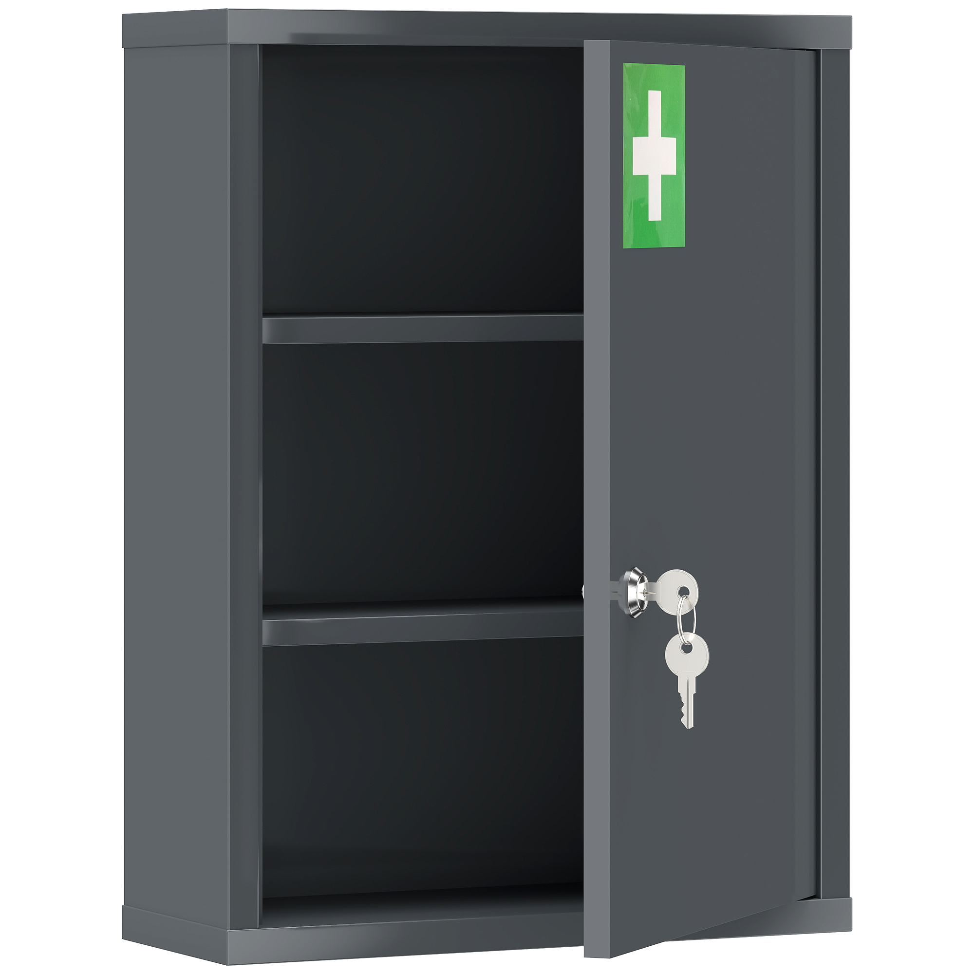 Medizinschrank zur Wandmontage mit Schloss, 3-stufiger Stahl-Wandschrank, 40 x 15 x 53,5 cm, Kohlegrau