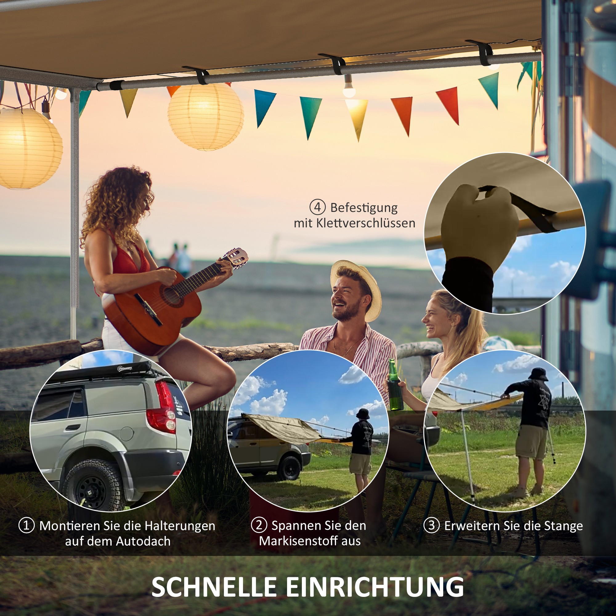 Autozelt Autodachzelt Dachzelt, wetterbeständig, 160 x 250 x 125-225 cm, Khaki
