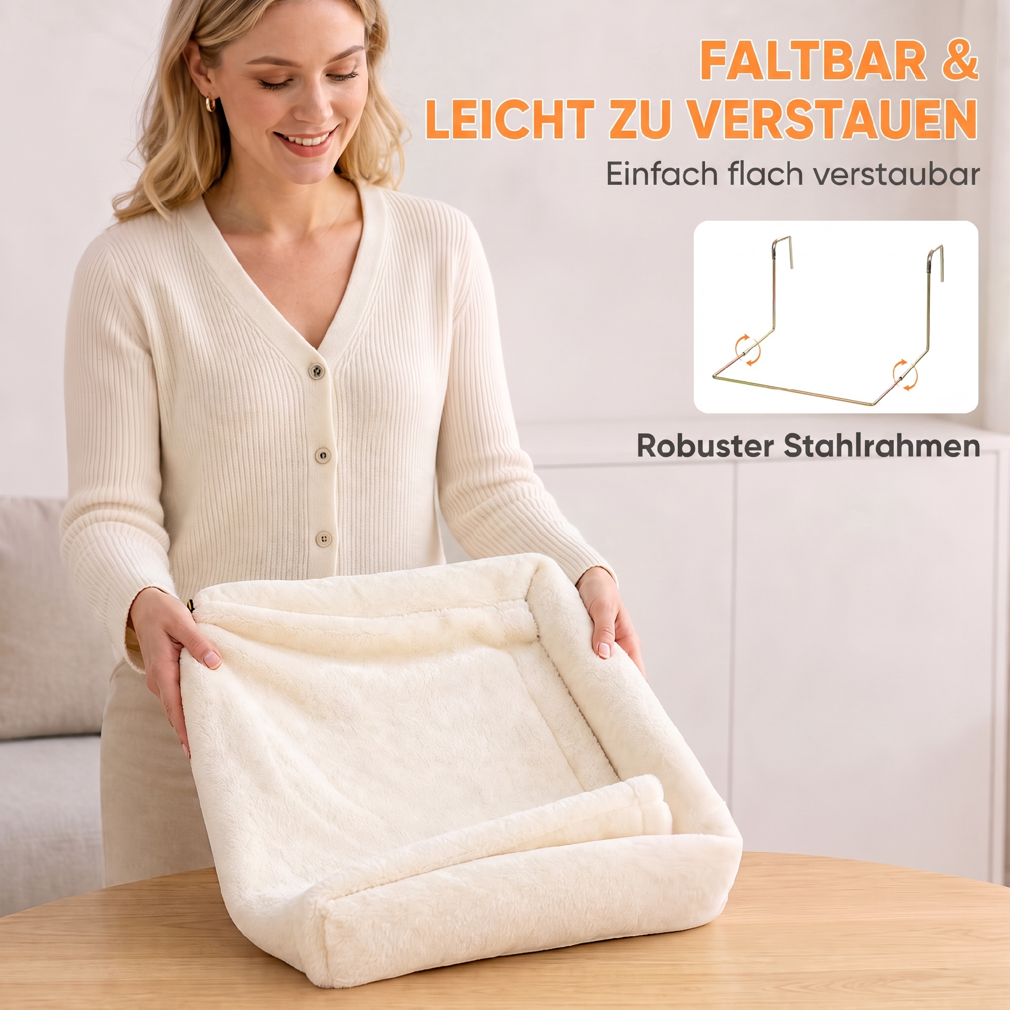 Plüsch Katzenhöhle, hängende Katzenbett mit Stahlrahmen, 48x43x26cm, Beige