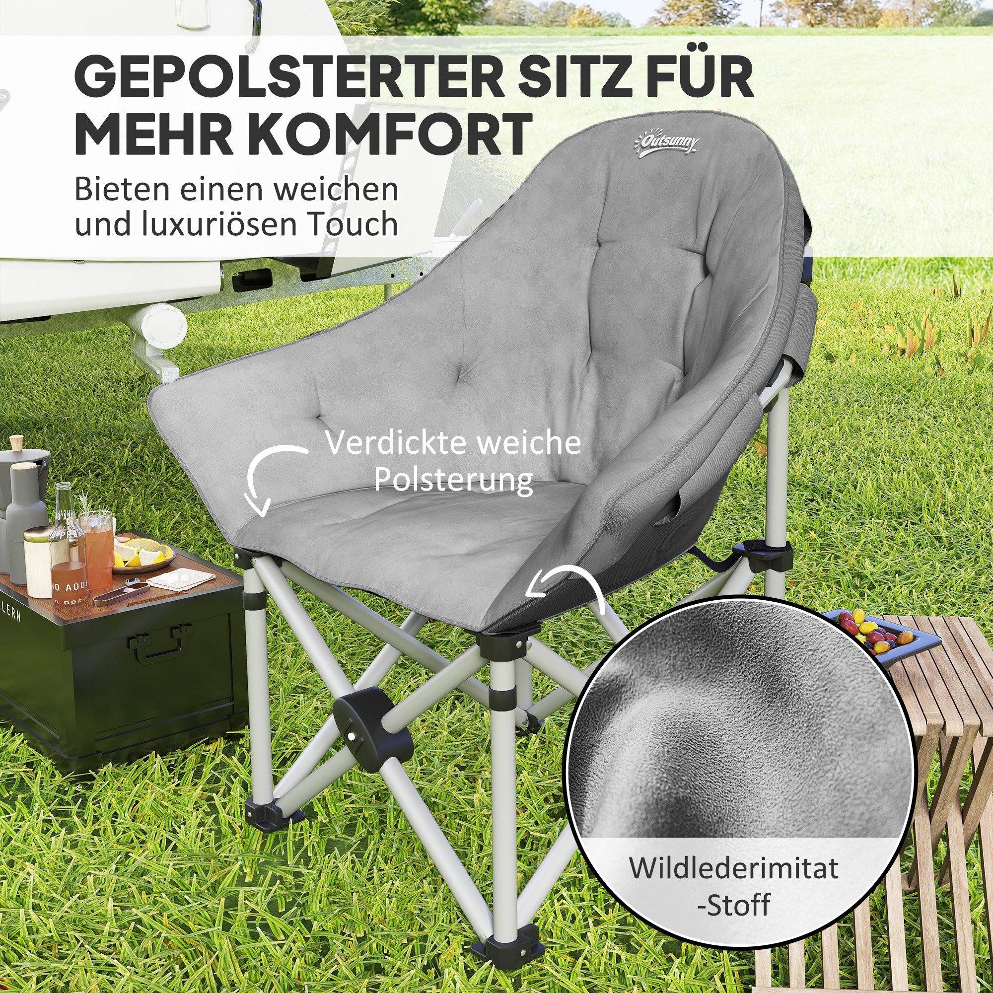 Faltstuhl faltbar Campingstuhl mit Seitentasche Tragetasche gepolstert bis 120kg belastbar Dunkelgrau