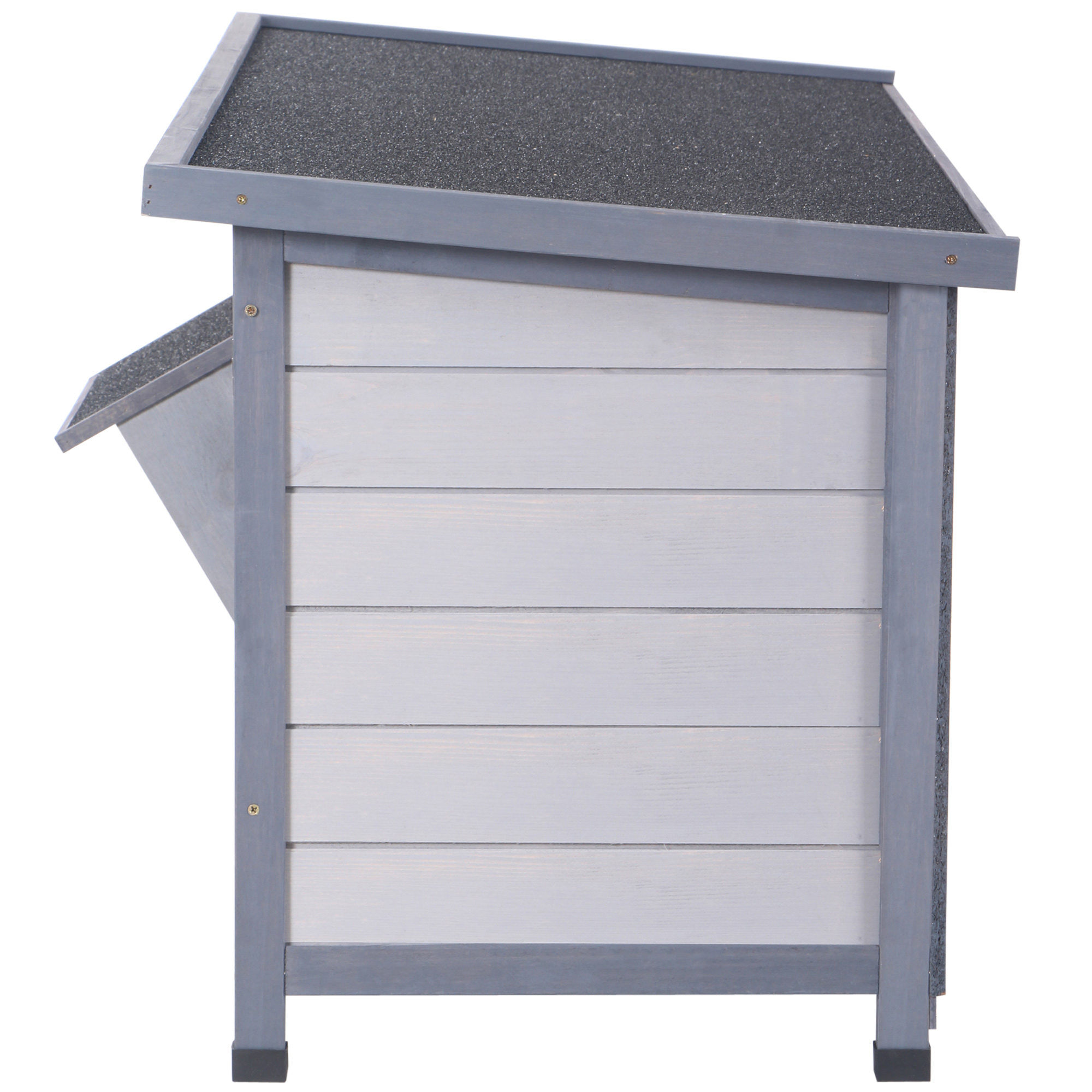 Hasenstall Winterfest Kaninchenstall aus Holz 112x50x54 cm Kaninchenkäfig mit Bitumendach, 2 Türen, Metallgitter, Hasenkäfig für Kaninchen, Meerschweinchen Outdoor Grau+Schwarz