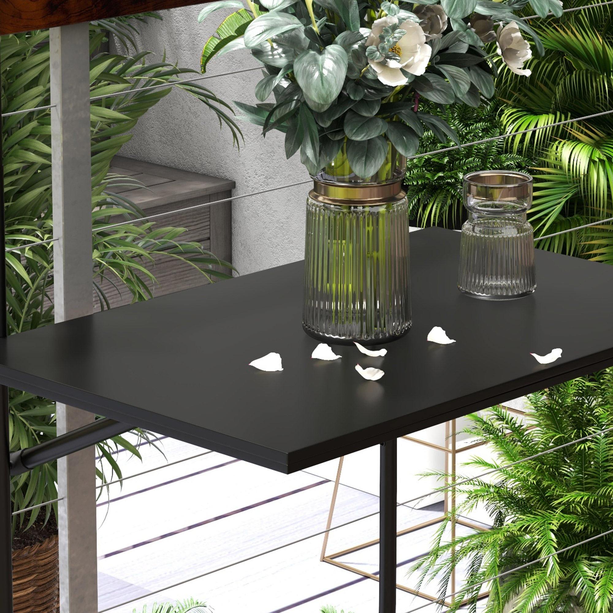 Balkontisch, für Geländer 6-15cm Dicke, verstellbar, klappbar, rostfreies Metall, 62x60x85,5cm, Schwarz