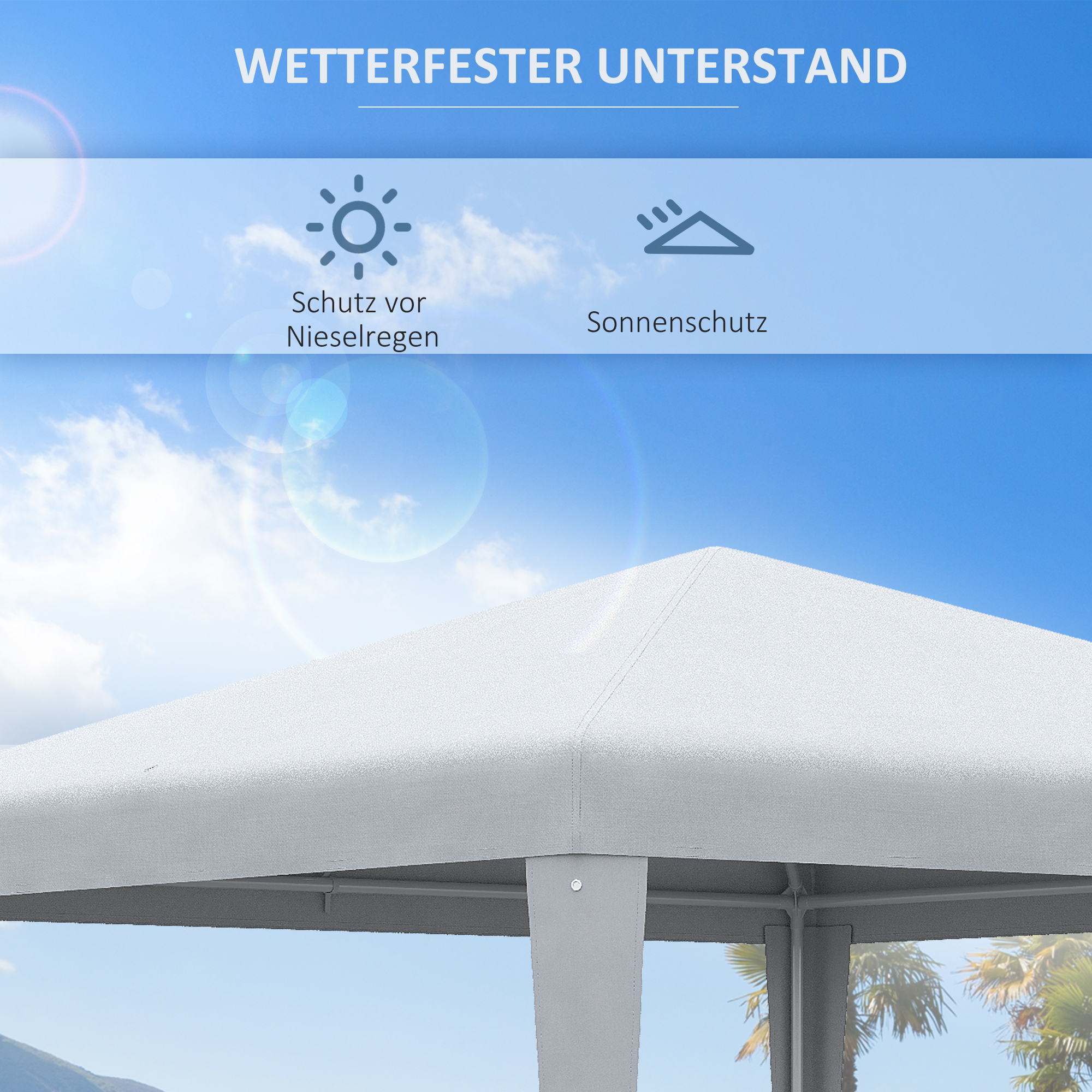Pavillon 2,7x2,7m Rechteckig Wasserabweisend Stabil Winterfest Pavillon Partyzelt Gartenzelt Gartenpavillon Festzelt für Camping Garten, Weiß