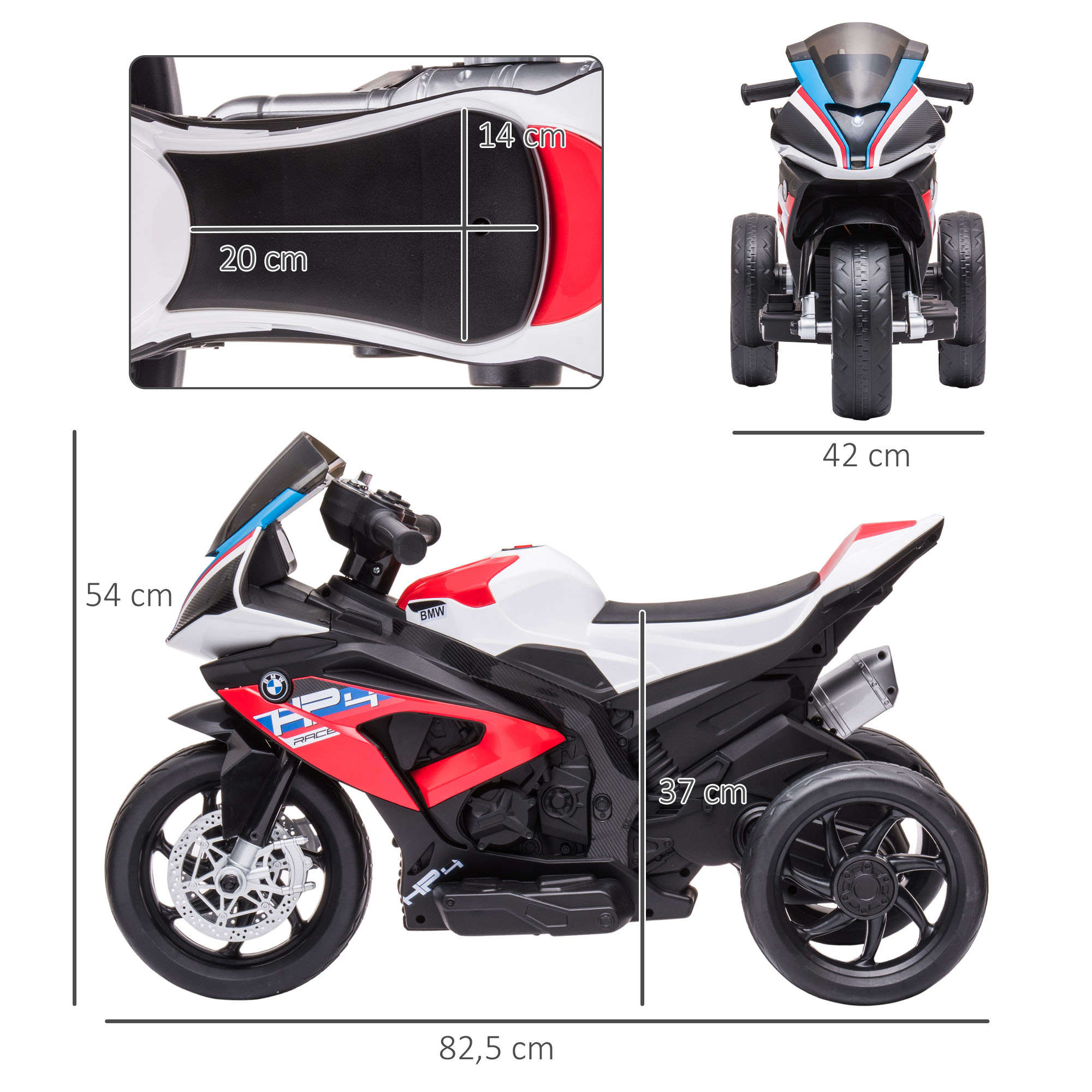 Kindermotorrad, Elektromotorrad, Scheinwerfer, 3 Musikmodi, für Kinder 1,5-5 Jahre, Rot, 82,5 x 42 x 54cm