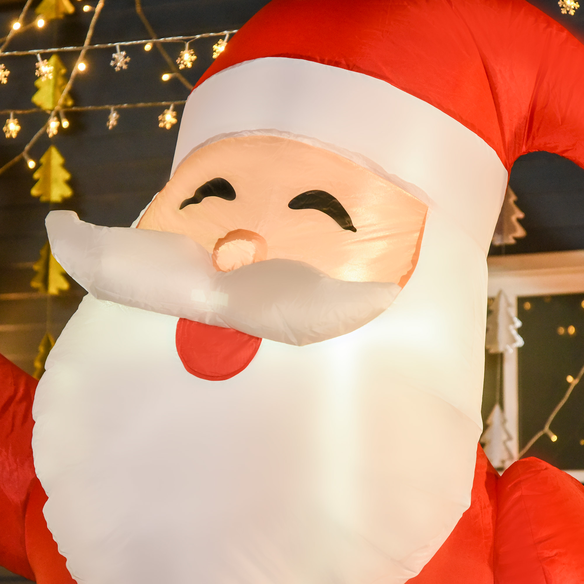 Aufblasbar Weihnachtsdeko, 2,4 m Weihnachtsmann mit LED-Beleuchtung, Zuckerstange für Innen- und Außenbereich