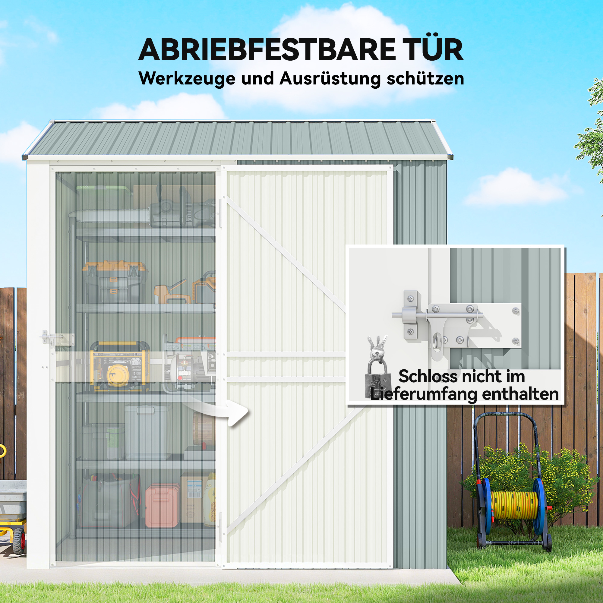 Metall Gerätehaus 3,5 m², Hoher Abschließbar Geräteschuppen mit Sattedach Lüftungen Handschuhen, 209 x 177 x 236 cm