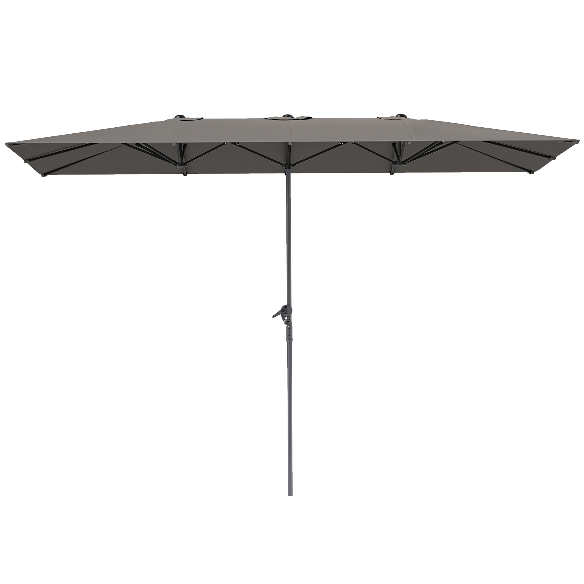 Doppelseitiger Schirm, 451 x 264 cm Sonnenschirm mit Kurbelsystem, 12 Metallstreben, Aluminiummast, Dunkelgrau