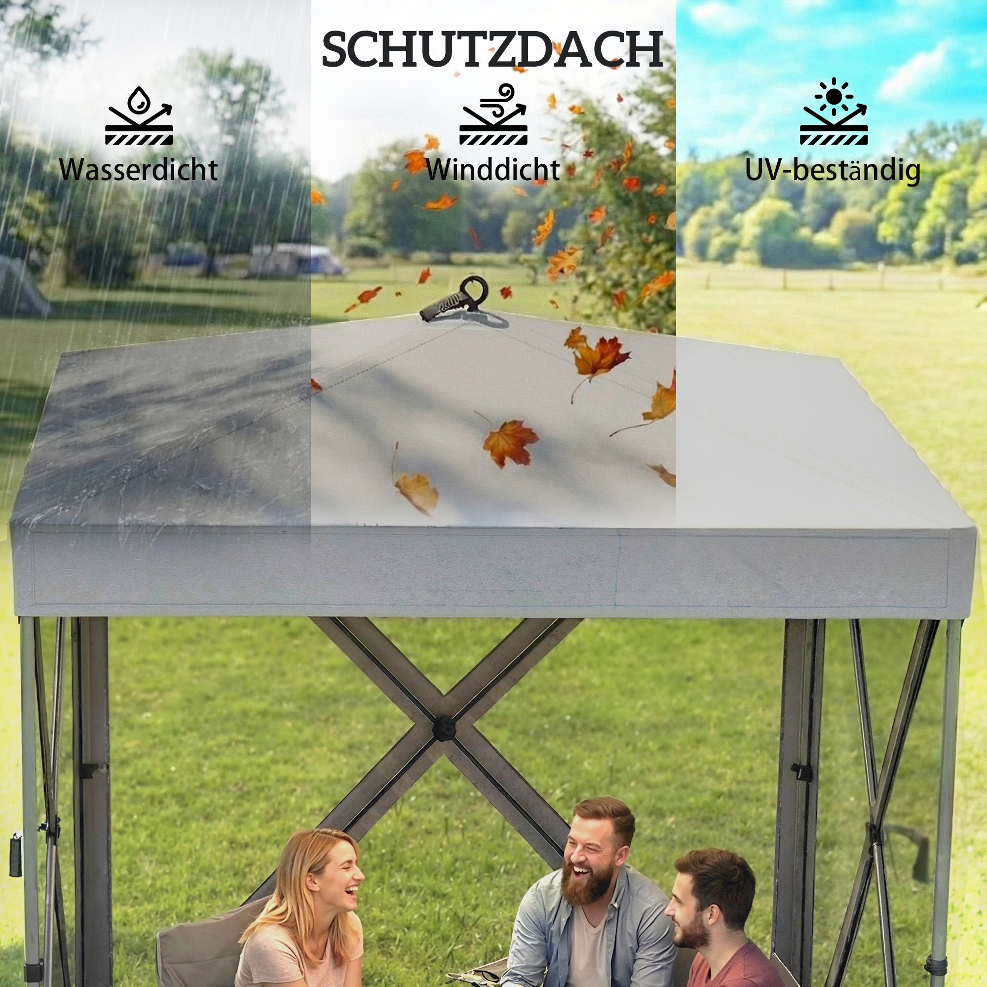 Pavillon 1,85x1,85m Wasserdicht Stabil Winterfest Pop-up Faltpavillon mit 4 Mesh-Seitenteilen Tasche, UV 30+