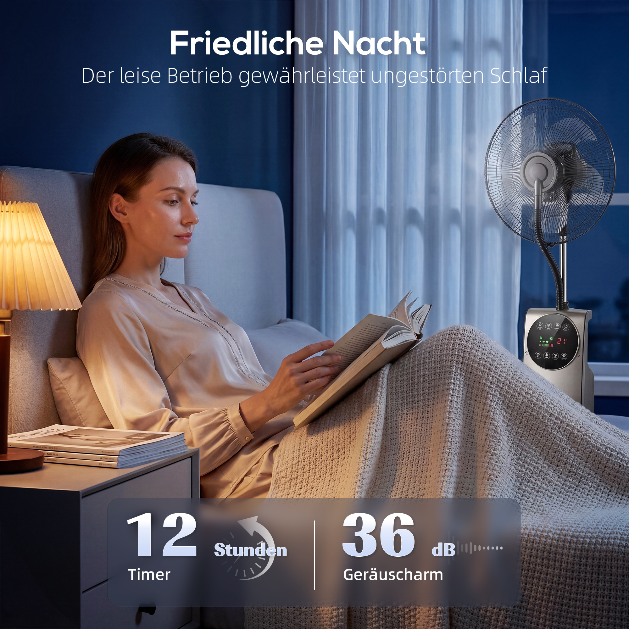 Sprühnebelventilator mit Fernbedienung, Standventilator mit Wassernebel, 70° Oszillation, 3 Geschwindigkeiten, 3 Modi, 3,1L Wassertank