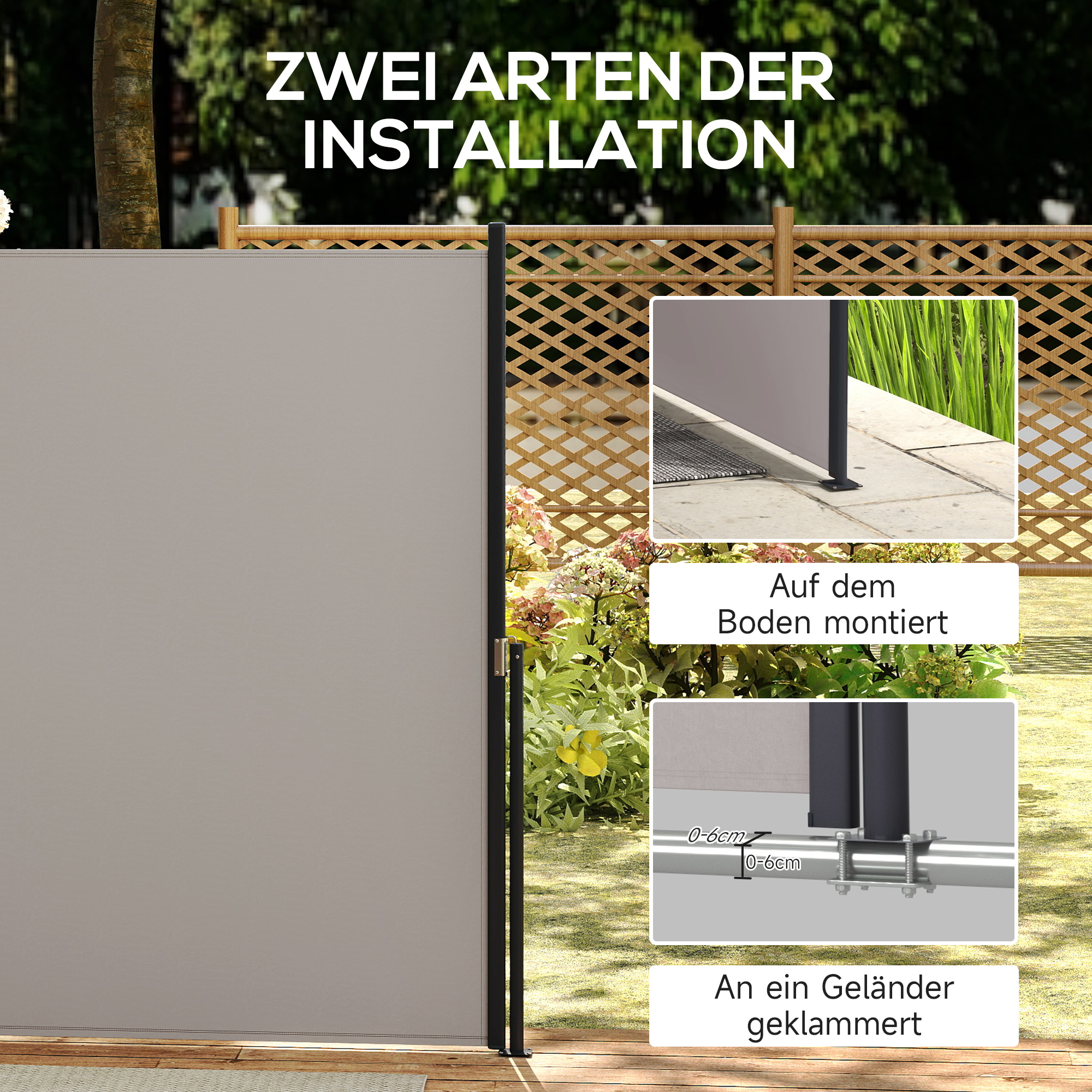 Seitenmarkise, Seitenrollo, ausziehbar, Sichtschutz, Aluminium/Polyester, 3 x 1,4 m, Hellgrau